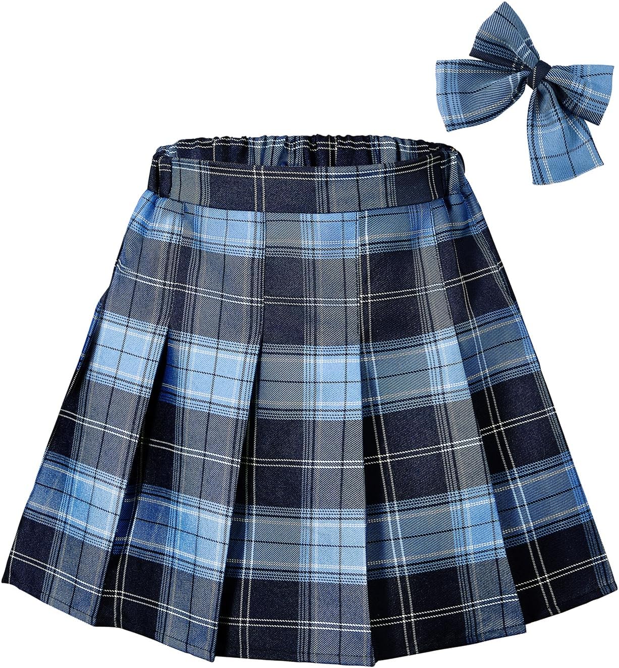 Girls Plaid Skirt Tennis Skirt Uniform Pleated Mini Skirts for Girls Elasticized Waist with Bow