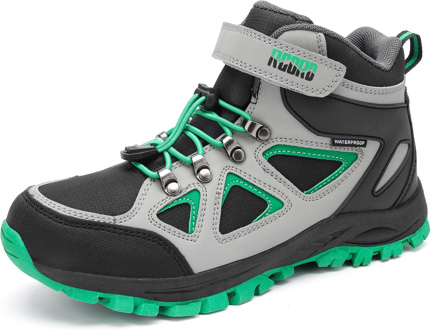 R CORD Kids Hiking Boots Waterproof Girls Hiking Boots Durable TPR Traction Outsole Anti-Skid Athletic Boys Hiking Boots Hook and Loop Drawstring Closure Hiking Boots for Outdoor