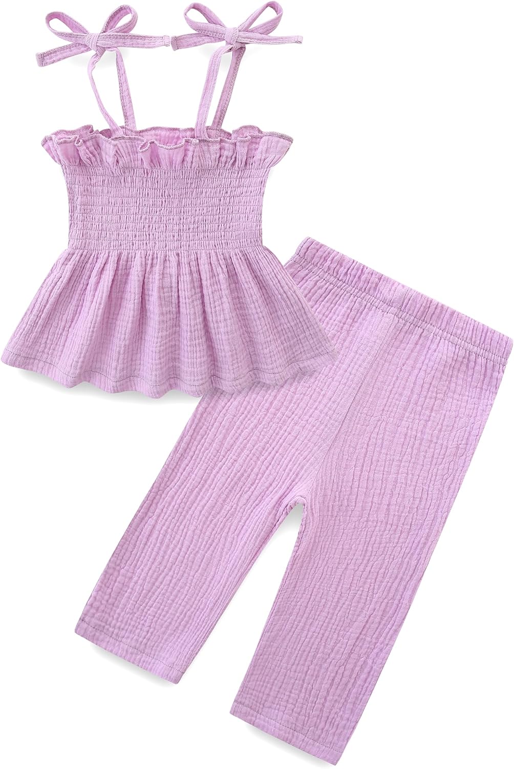 Toddler Girl Summer Clothes Solid Color Sweet Camisole Ruffle 2-Piece Infant Cotton Linen Pants Set