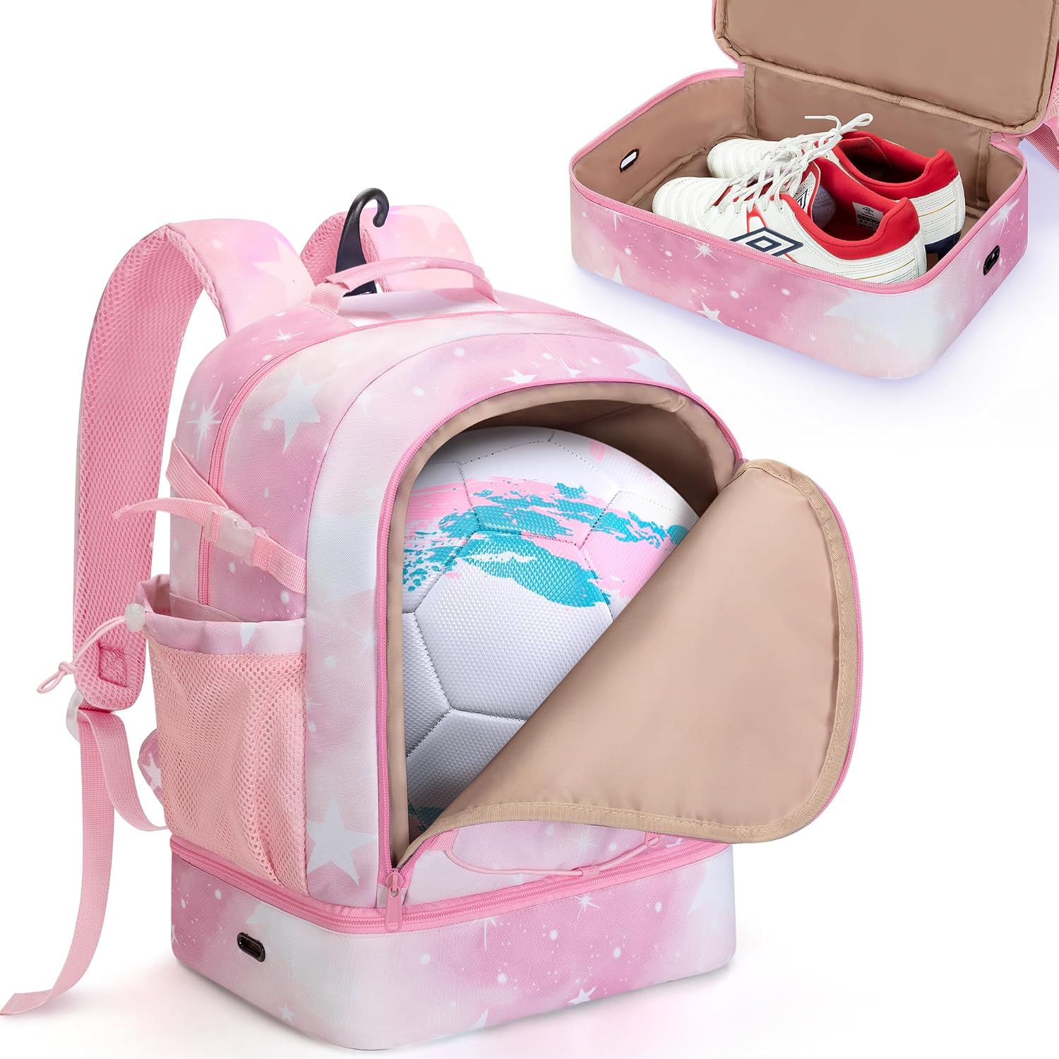 Smasrob Soccer Bags for Girls with Separate Ball Pocket and Shoe Compartment, Sports Backpack for Soccer, Basketball, Volleyball