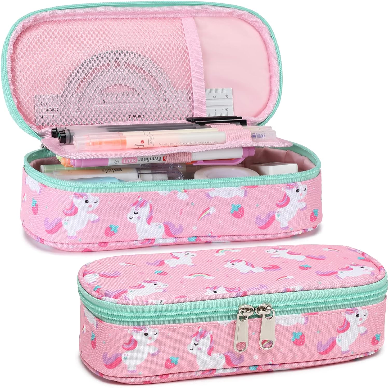 Cambond Pencil Case for Girls – Large Capacity Multi-slot Kids Pencil Pouch Holder for School, Long-lasting Cute Pencil Box for Girls Kids, Pink Unicorns