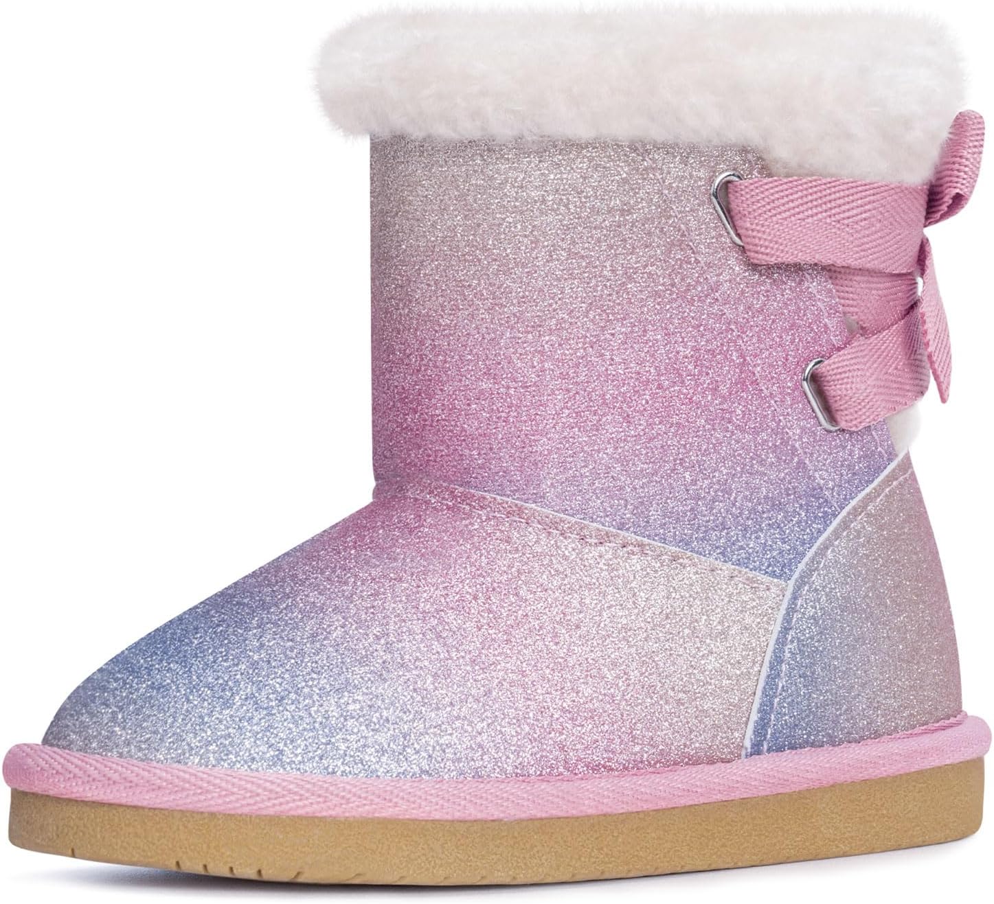 KRABOR Toddlers/Little Girls Boots,Glitter Warm Winter Snow Shoes with Cotton Lining and Cute Bow