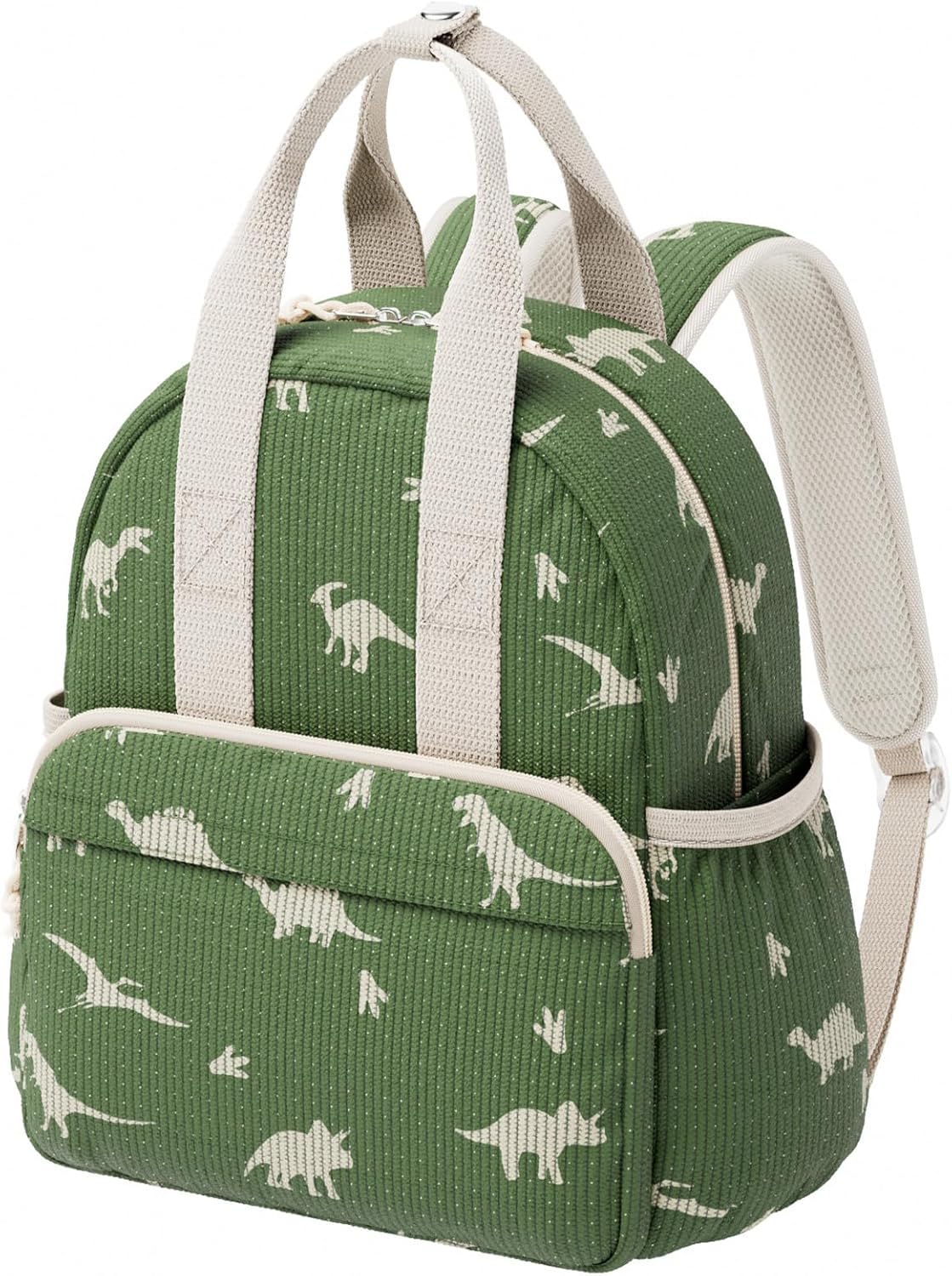 Corduroy Toddler Backpack for Preschool Boys & Girls Ages 2-5, 11 Inch Water-Resistant Small Kids Backpack for School & Travel, Lightweight Daycare Bookbag (M-Green Dinosaur)