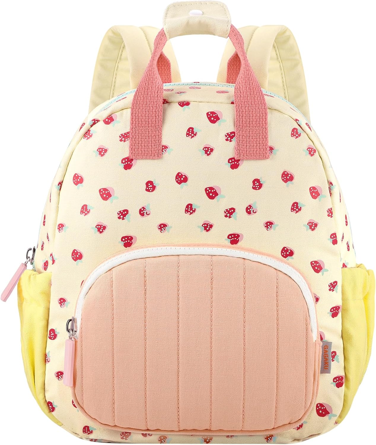 GAGAKU Toddler Backpack for Girls 2-4 Strawberry Cute Preschool Kindergarten Backpack with Name Tag Soft Cotton Small Bookbag for Daycare Lightweight Adjustable Straps with Chest Buckle
