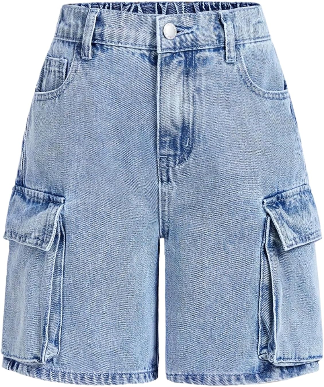 WDIRARA Girl’s High Waisted Baggy Jean Shorts Straight Leg Cargo Denim Shorts Bermuda Jorts
