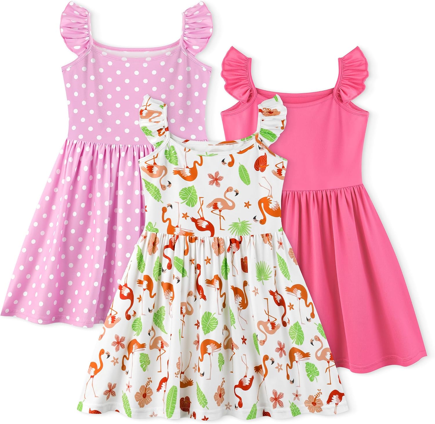 Cooraby 3 Pack Girls Dresses Toddler Ruffle Sleeve Dress Sleeveless Dresses Swing Sundress Cute Casual Dresses for Daily Wear