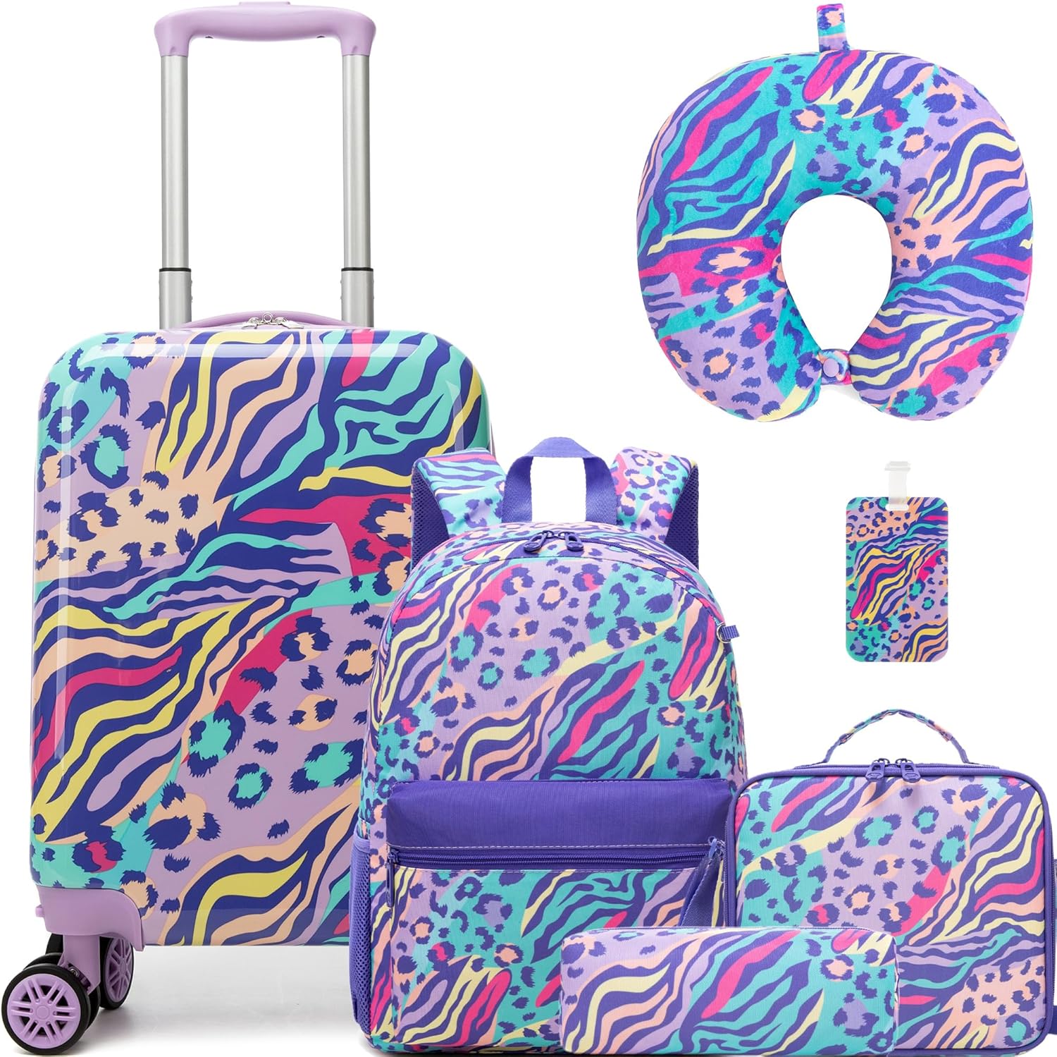 Kids Carry on Luggage Sets 5 Piece Rolling Suitcases for Girls Women with Wheels Toddler Hardshell Suitcase Set Airplane Approved