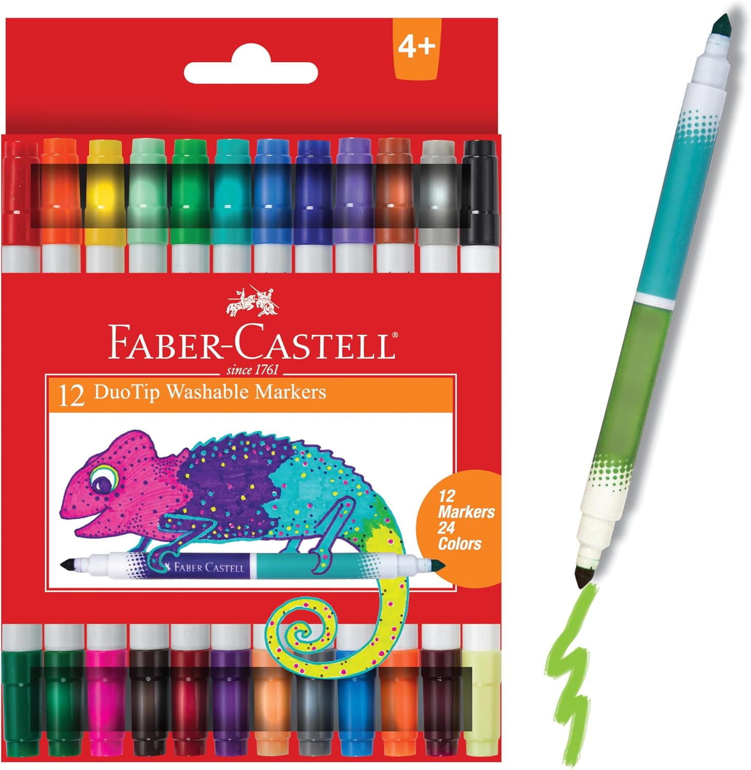 Faber-Castell DuoTip Washable Markers – 12 Markers, 24 Colors | Great for Summer Supplies (Ages 4+)