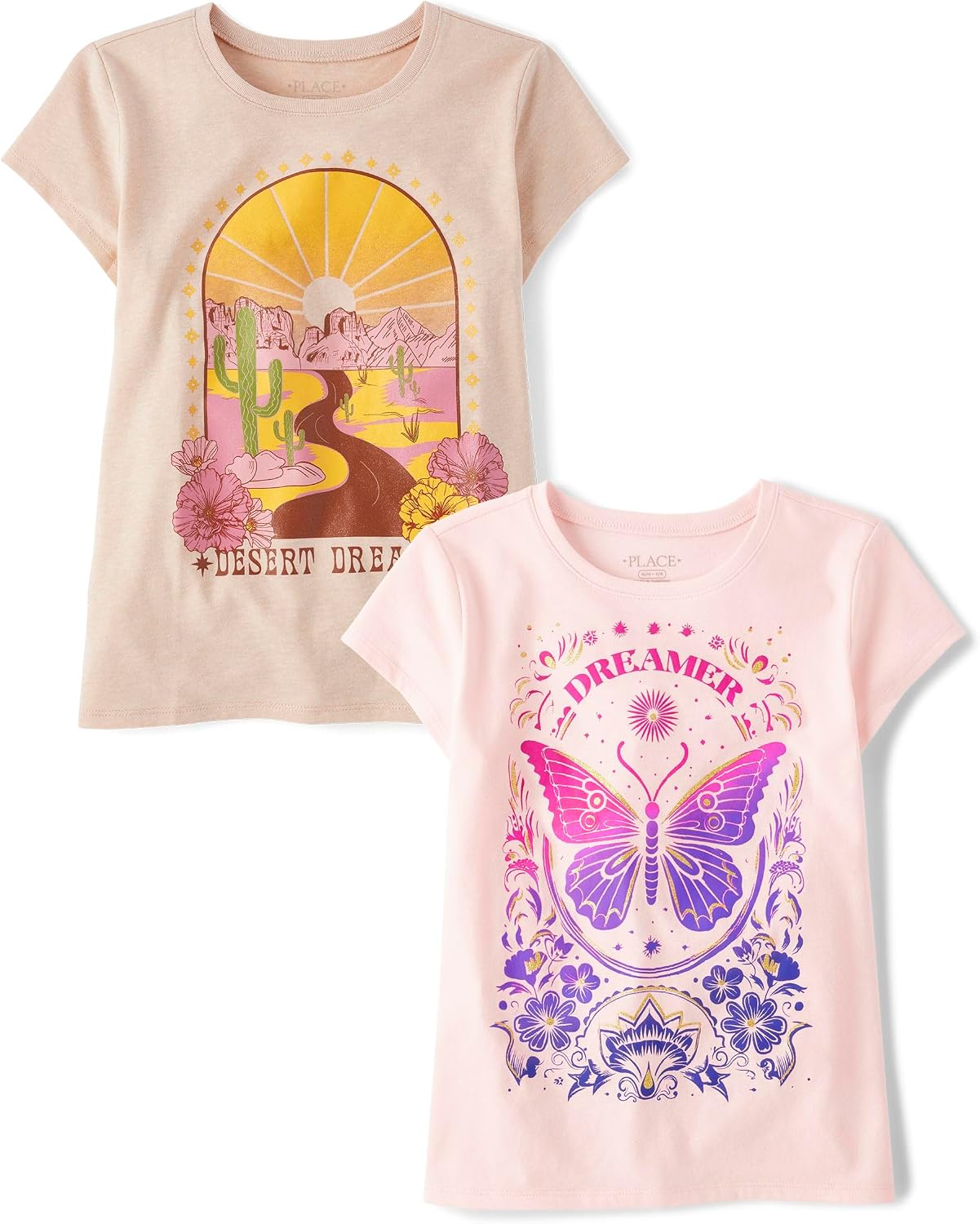 The Children’s Place Girls Unicorns,Sports,Butterflies Short Sleeve Graphic T-Shirts,2 Pack