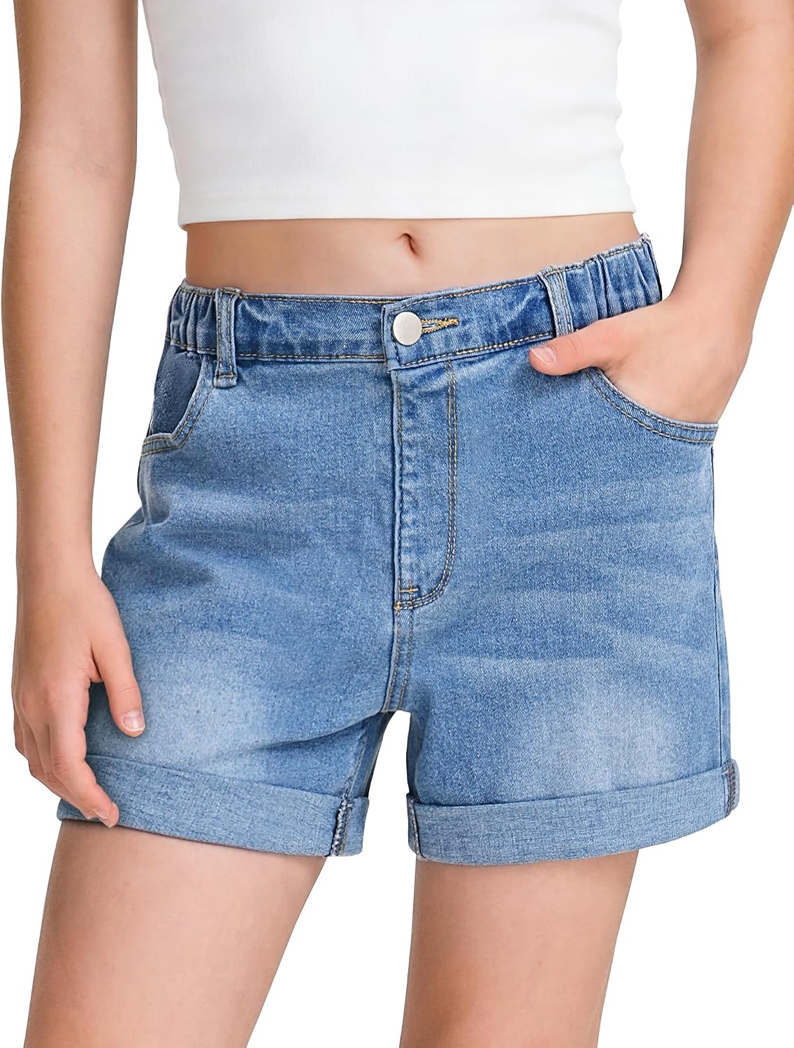 BOOPH Girls Jean Shorts Kids Athletic Denim Shorts Summer Casual Uniform Shorts for Teen Girl
