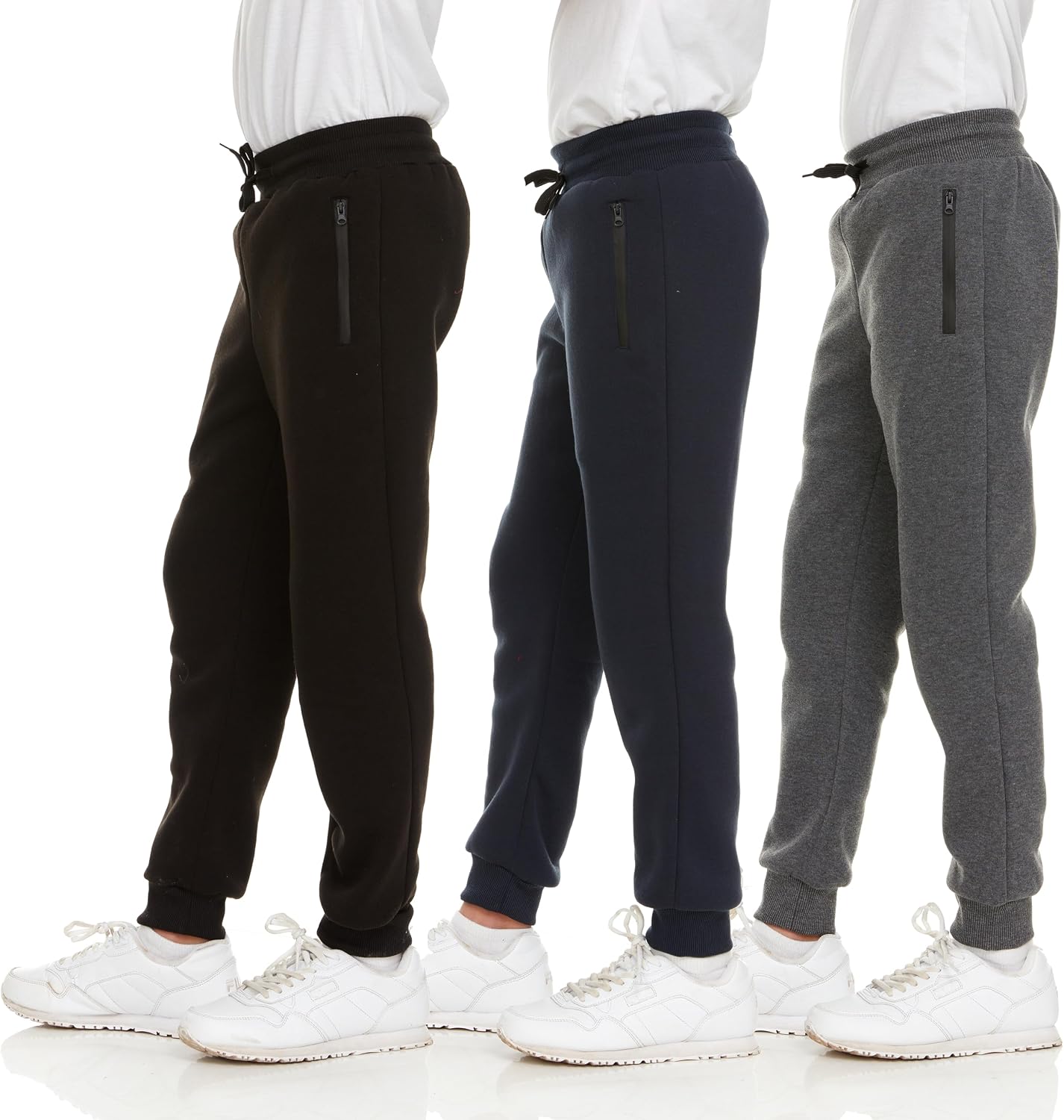 PURE CHAMP 3Pk Boys Sweatpants Fleece Athletic Workout Kids Clothes Boys Joggers with Zipper Pocket and Drawstring Size 4-20