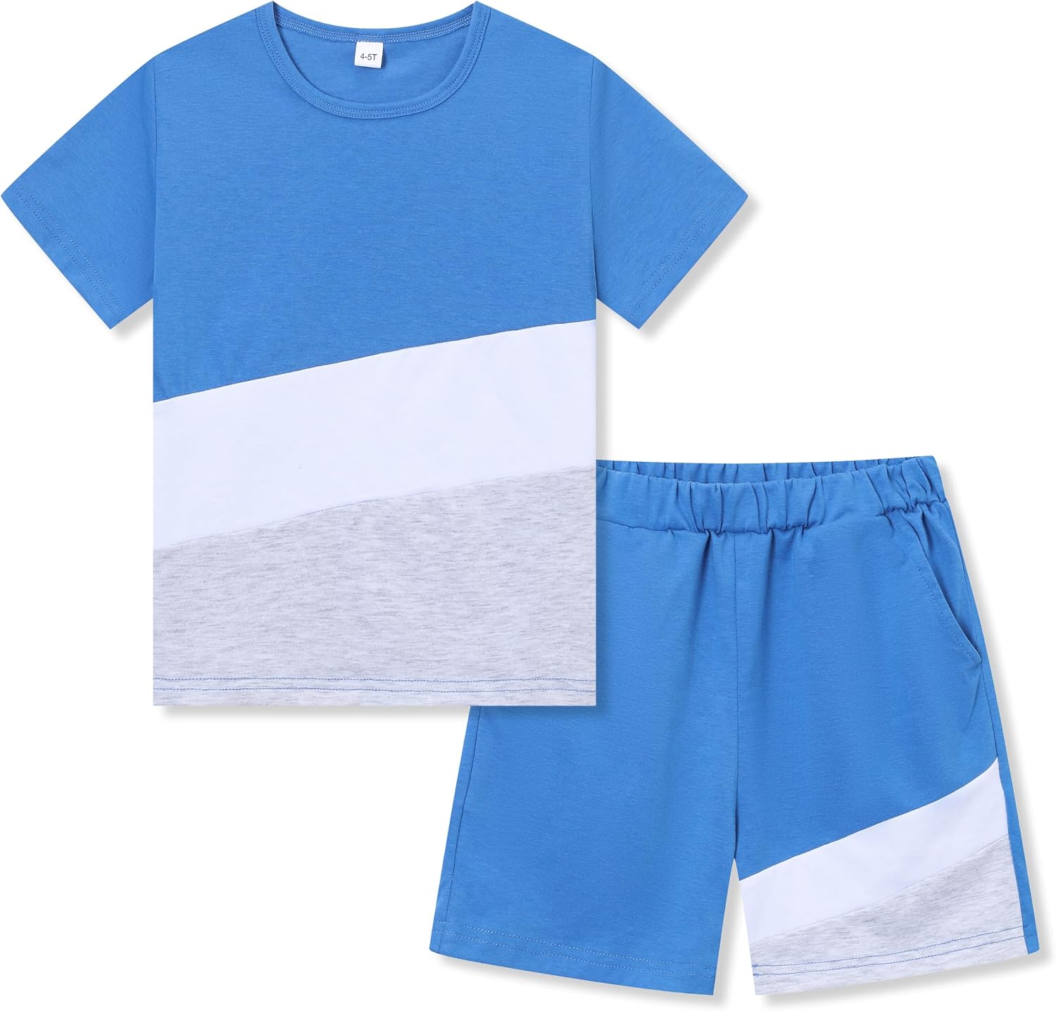 Ayzozuy Boys 2-Piece Summer Outfit Set – Color Block Short Sleeve Shirt Shorts Kid Clothes Casual Daily Wear