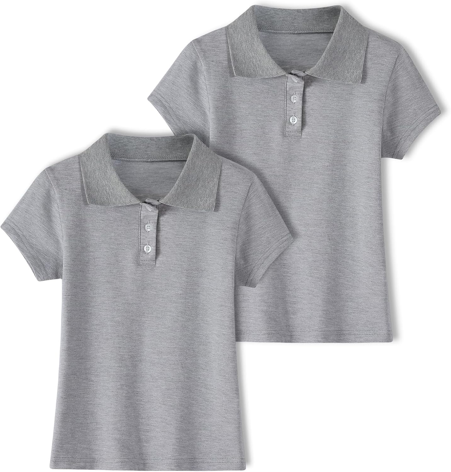 2 Pack Girls Polo Shirts Cotton Short Sleeve School Uniform Collar Polo Shirts Performance Golf Polo Tops (Age 5-14)