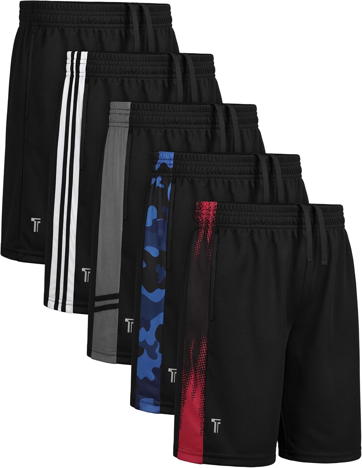 5 Pack Boys Athletic Shorts Mesh Basketball Shorts with Pockets Teen Kids Quick Dry Breathable Soccer Running Clothes
