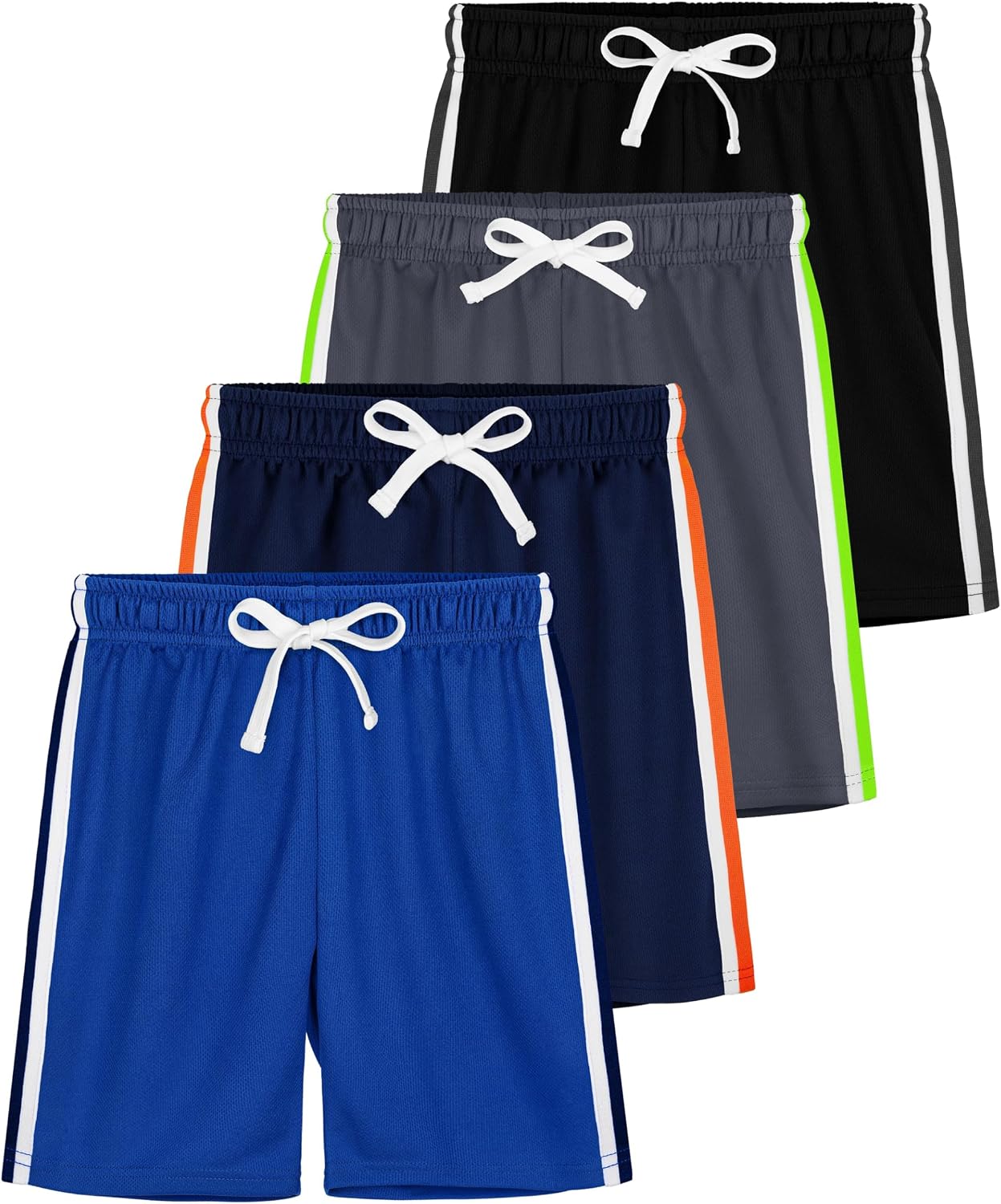 YERIOK 4 Pack Boys Mesh Shorts Boys Athletic Shorts Kids Youth Quick Dry Basketball Running Gym Sports with Stripe
