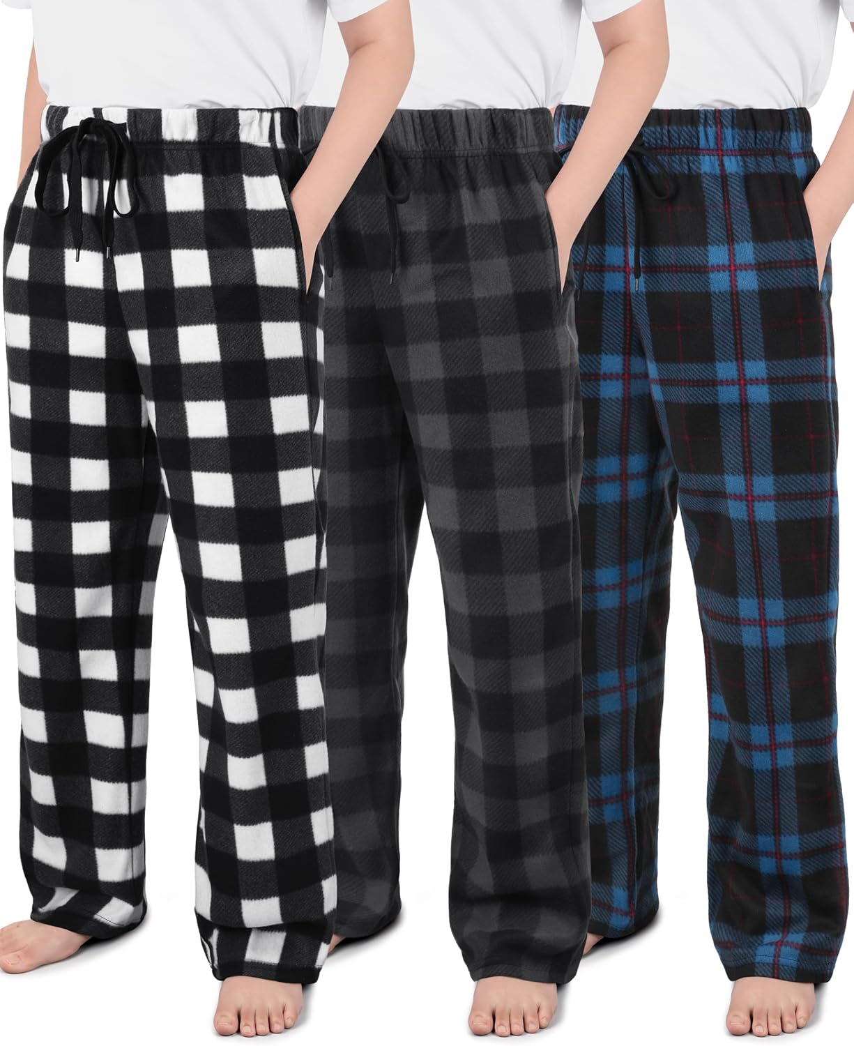 IHU 3 Pack Boys Pajama Pants Kids Micro Fleece Pj Bottoms Sleepwear Plaid Lounge Pant with Drawstring Pockets Boy Clothes