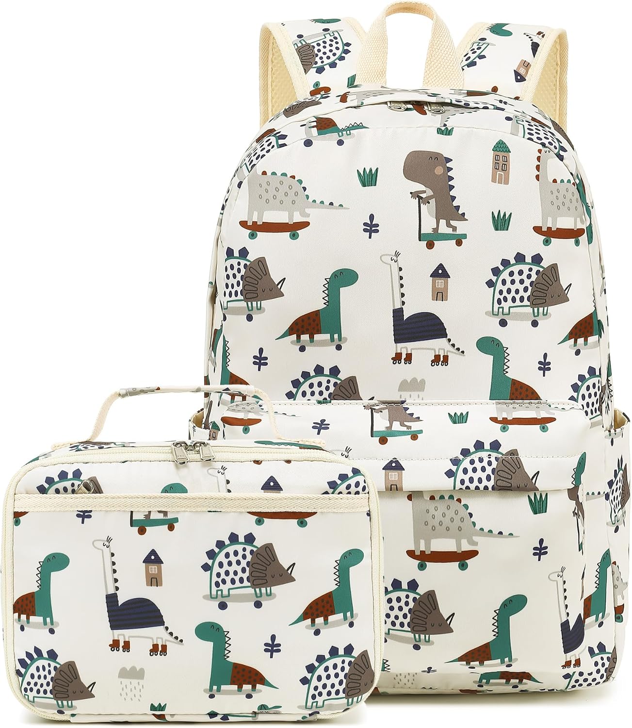 Kids School Backpack with Lunch Box for Boy Kindergarten BookBag School Bag Preschool Kindergarten Toddler Backpack (Dinosaur Beige)