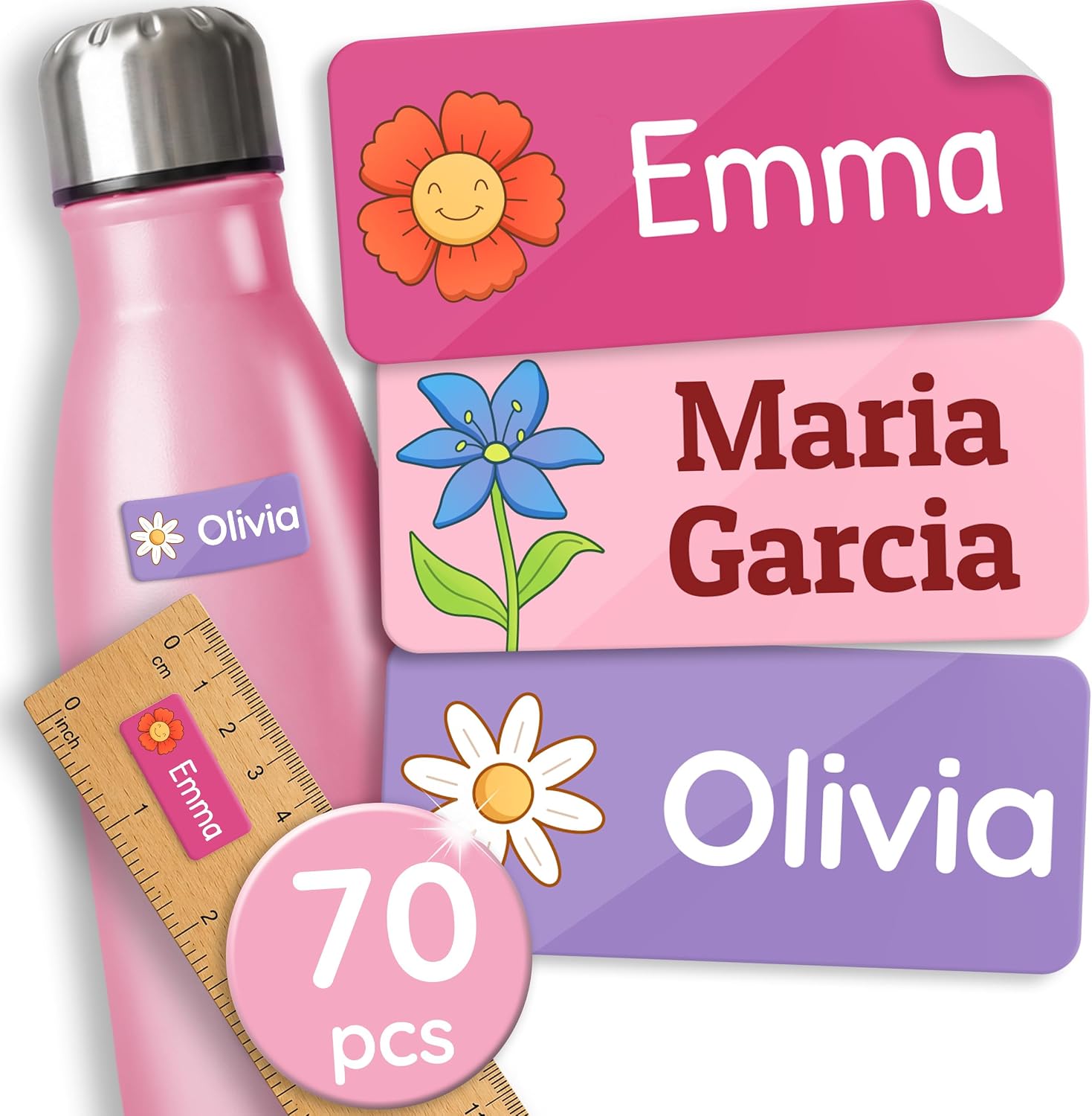 TagBuddy® Personalized Daycare Name Labels for Kids [70pcs] – Waterproof Name Stickers for School, Baby Bottles & Clothing – Custom Name Stickers – Washable Stick On Labels (1.2”x0.5”)
