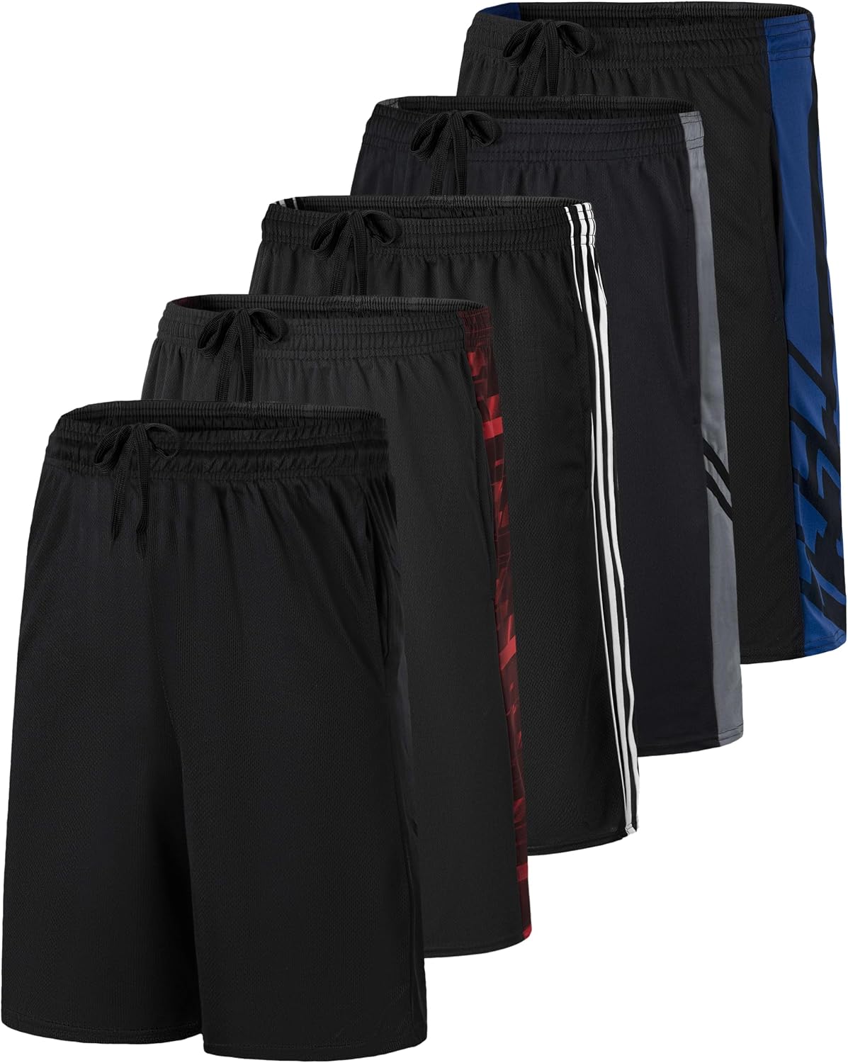 Real Essentials 5 Pack: Boys’ Mesh Basketball Athletic Shorts with Pockets – Teen Kids Youth Quick Dry Soccer Running Gym
