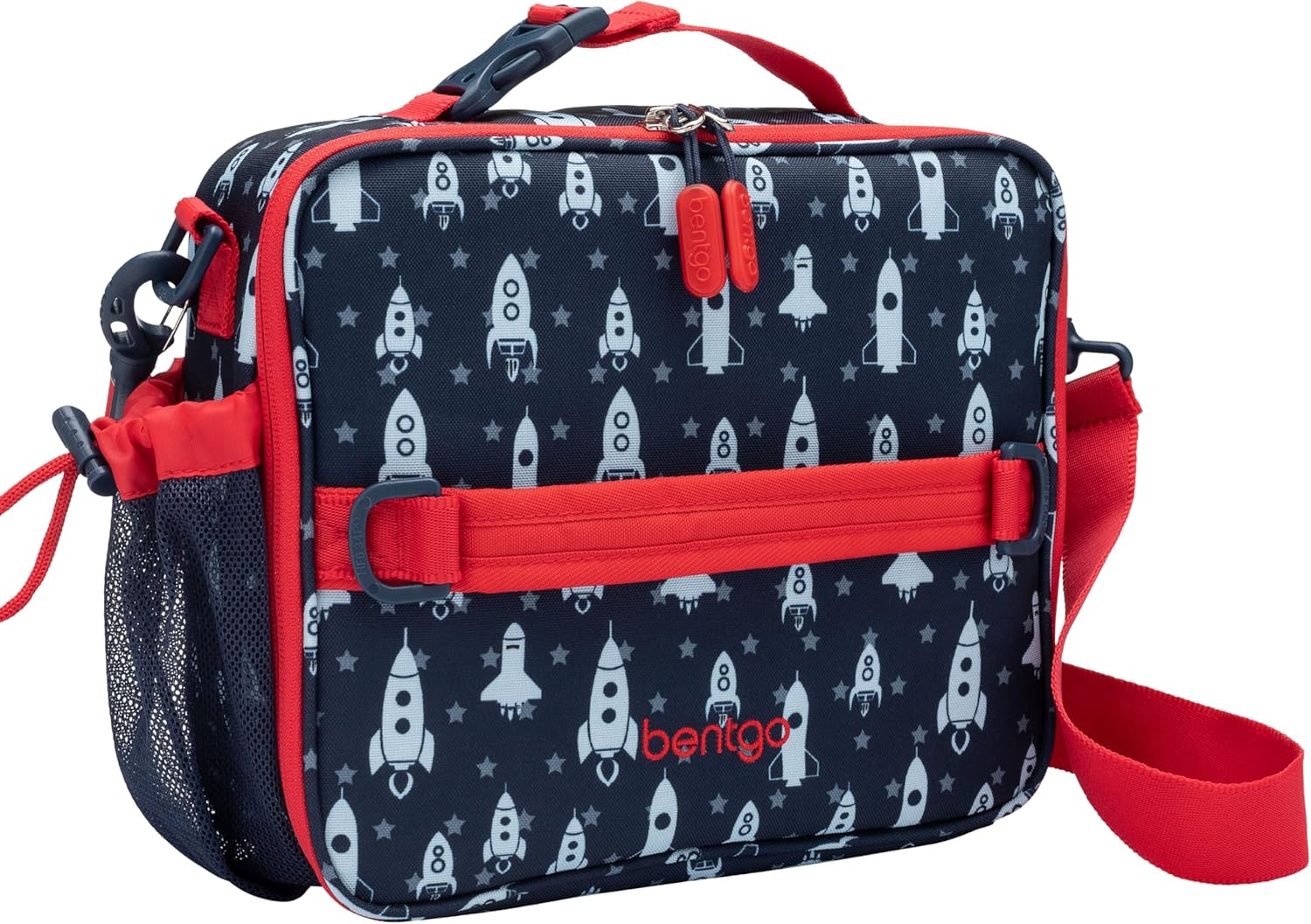 Bentgo Kids Lunch Bag – Durable, Double-Insulated Lunch Bag for Kids 3+; Holds Lunch Box, Water Bottle, & Snacks; Easy-Clean Water-Resistant Fabric & Multiple Zippered Pockets (Rocket)