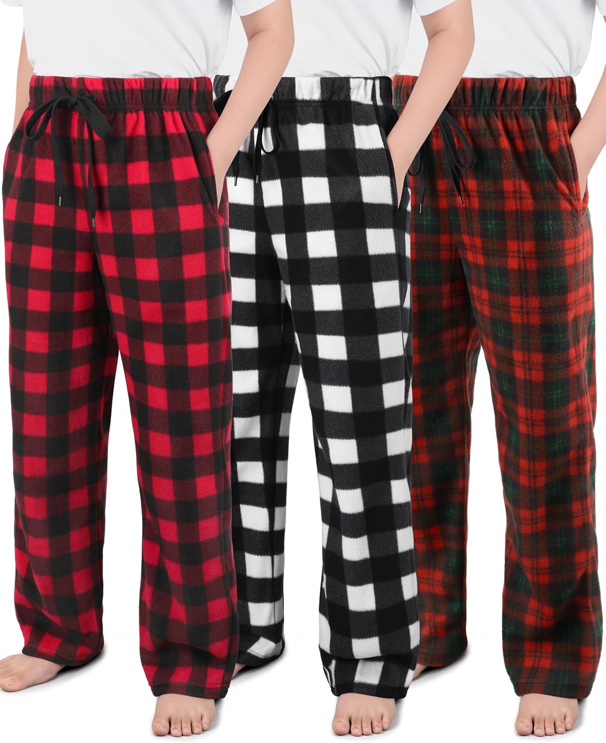 IHU 3 Pack Boys Pajama Pants Kids Micro Fleece Pj Bottoms Sleepwear Plaid Lounge Pant with Drawstring Pockets Boy Clothes