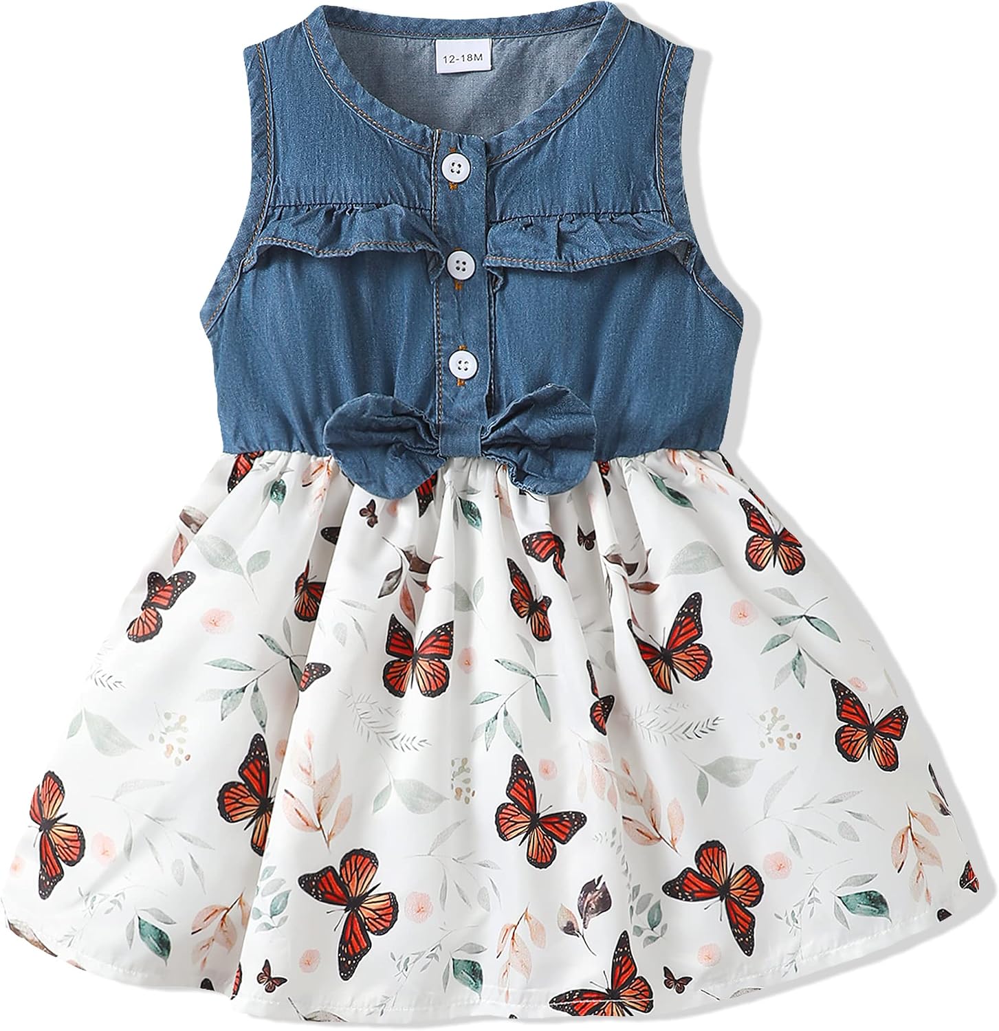Renotemy Toddler Baby Girl Outfits Summer Dresses Sleeveless Infant Denim Sundress Jeans Dress for Girl Clothes