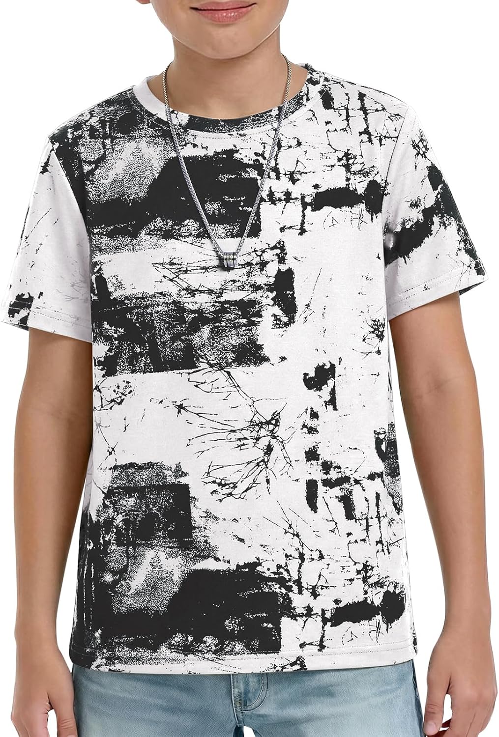 Haloumoning Boys Short Sleeve T Shirts Kids Fashion 3D Print Crewneck Tees Summer Hipster Hiphop Tops 5-14 Years