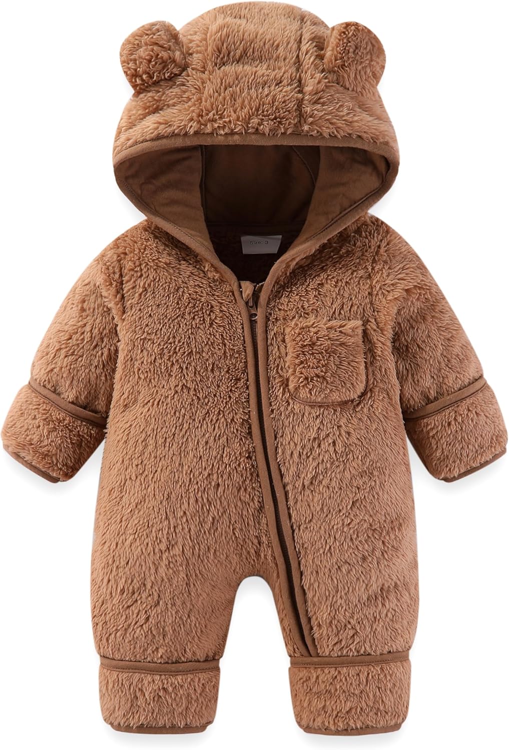 AiWMGL Newborn Baby Bear Outfit With Fold-Over Mittens and Footies Girls Boys Winter Fleece Clothes Hooded Romper Snowsuit