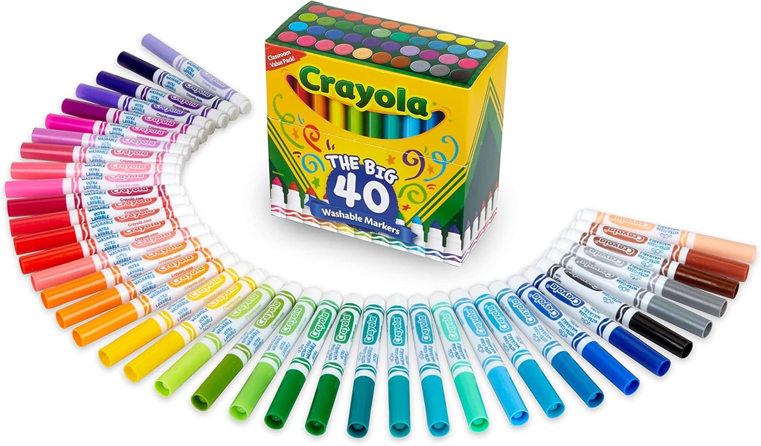 Crayola Ultra Clean Washable Markers (40ct), Teacher School Supplies for Kids, Broad Line Colored Markers, Coloring Book & Art Marker Set, Ages 3+