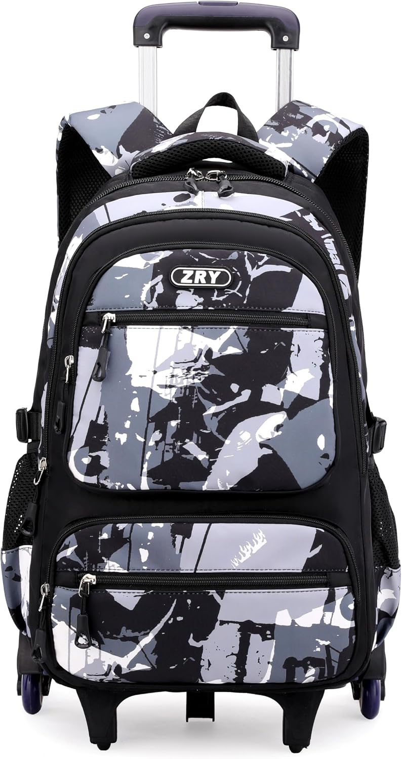 Rolling Backpack for Boys School Backpack with Wheels for Boys Wheeled Bookbags Trolley School Bags for Teens Girls, 6 Wheels