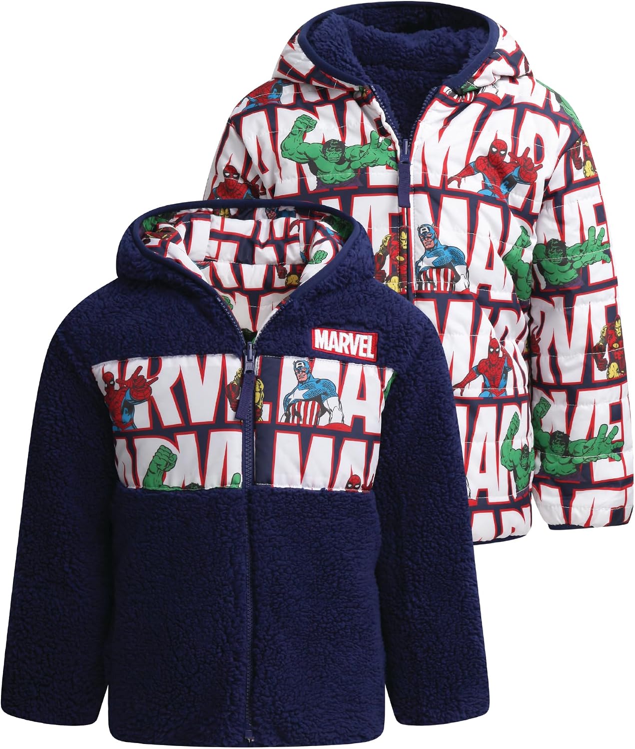 Marvel Spider-Man Boys Puffer Jacket – Reversible Quilted Puffer Coat with Sherpa Fleece Lining Jacket for Boys (Size: 2T-20)