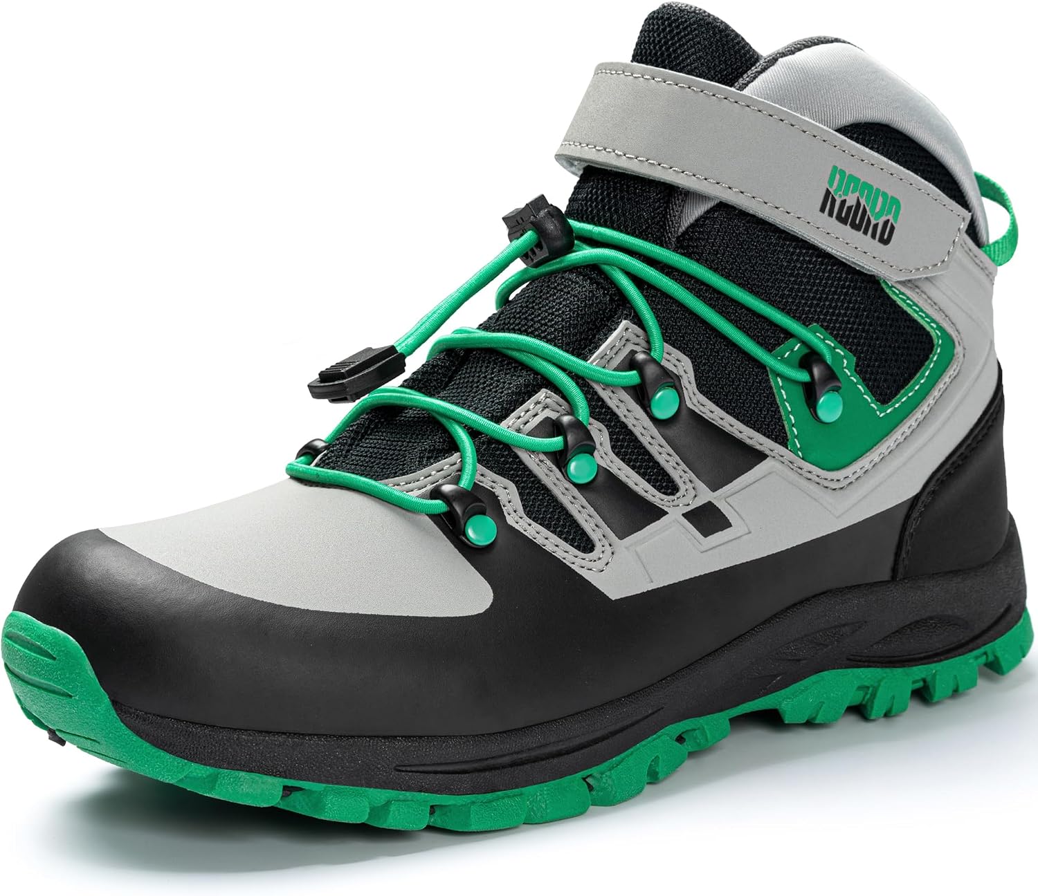R CORD Kids Hiking Boots Waterproof with Hook and Loop with Drawstring for School, Playground, Camping, and Trail Walks, Anti Slip TPR Sole with Protective Toe Cap, Ankle Support Breathable Outdoor Boots for Boys Girls, Easy On Off with Secure Dual Closures