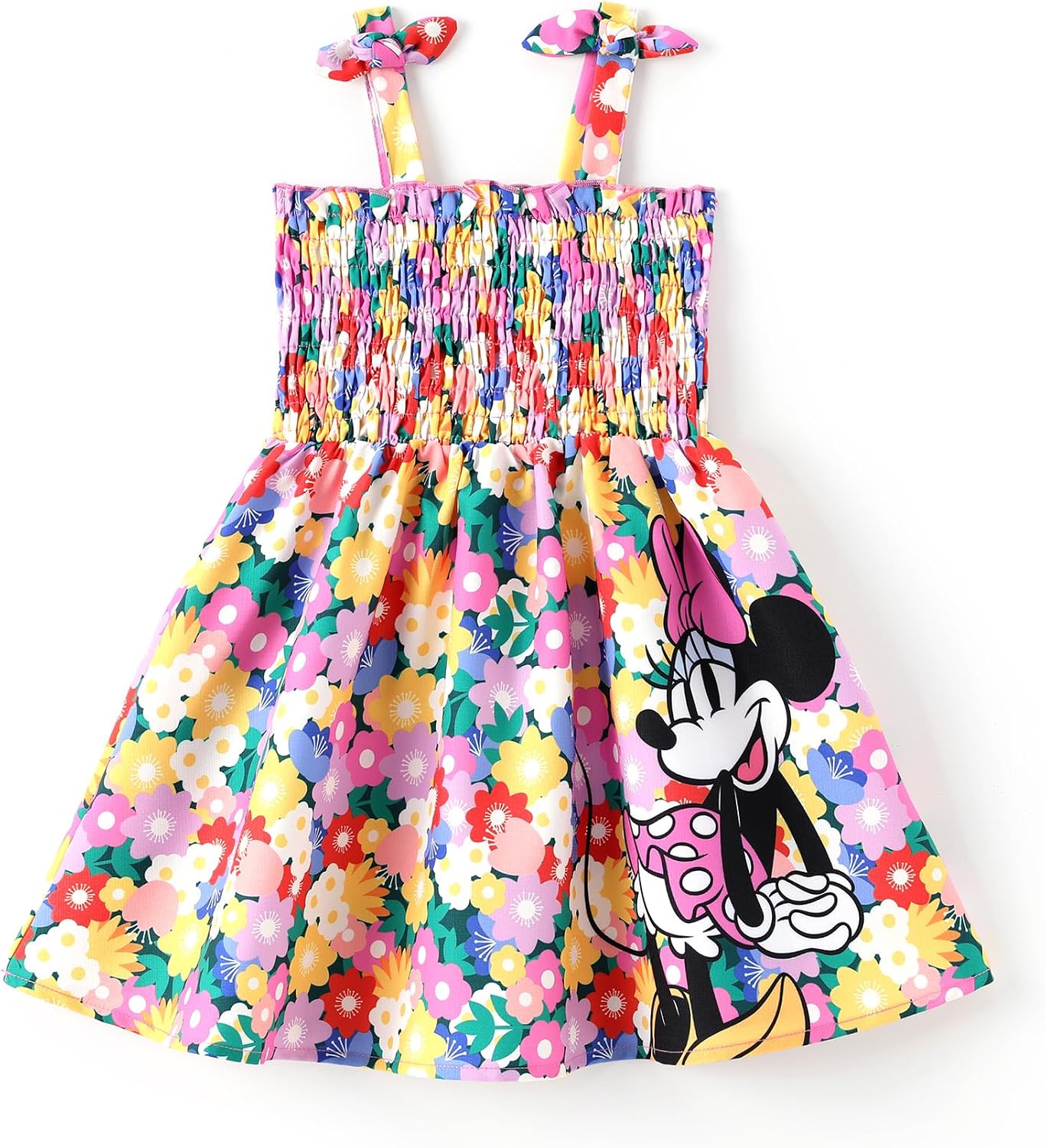 Disney Princess Frozen Elsa Minnie Stitch Toddler Girl Dress Bow Tie Straps Smocked Summer Outfit Birthday Party Clothes 2-9Y