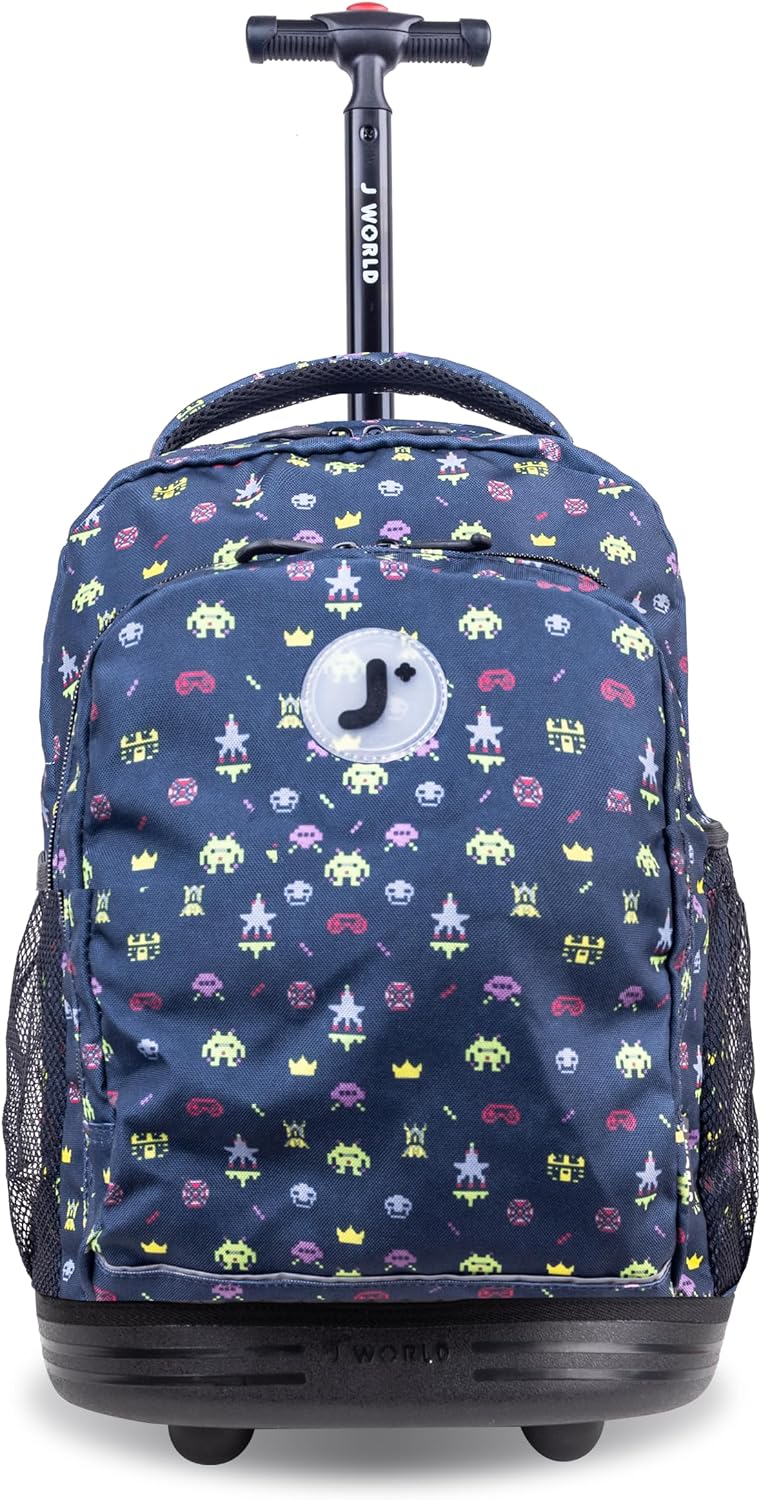 J World Sunny Rolling Backpack for Kids. Roller Bag With Wheels, Game
