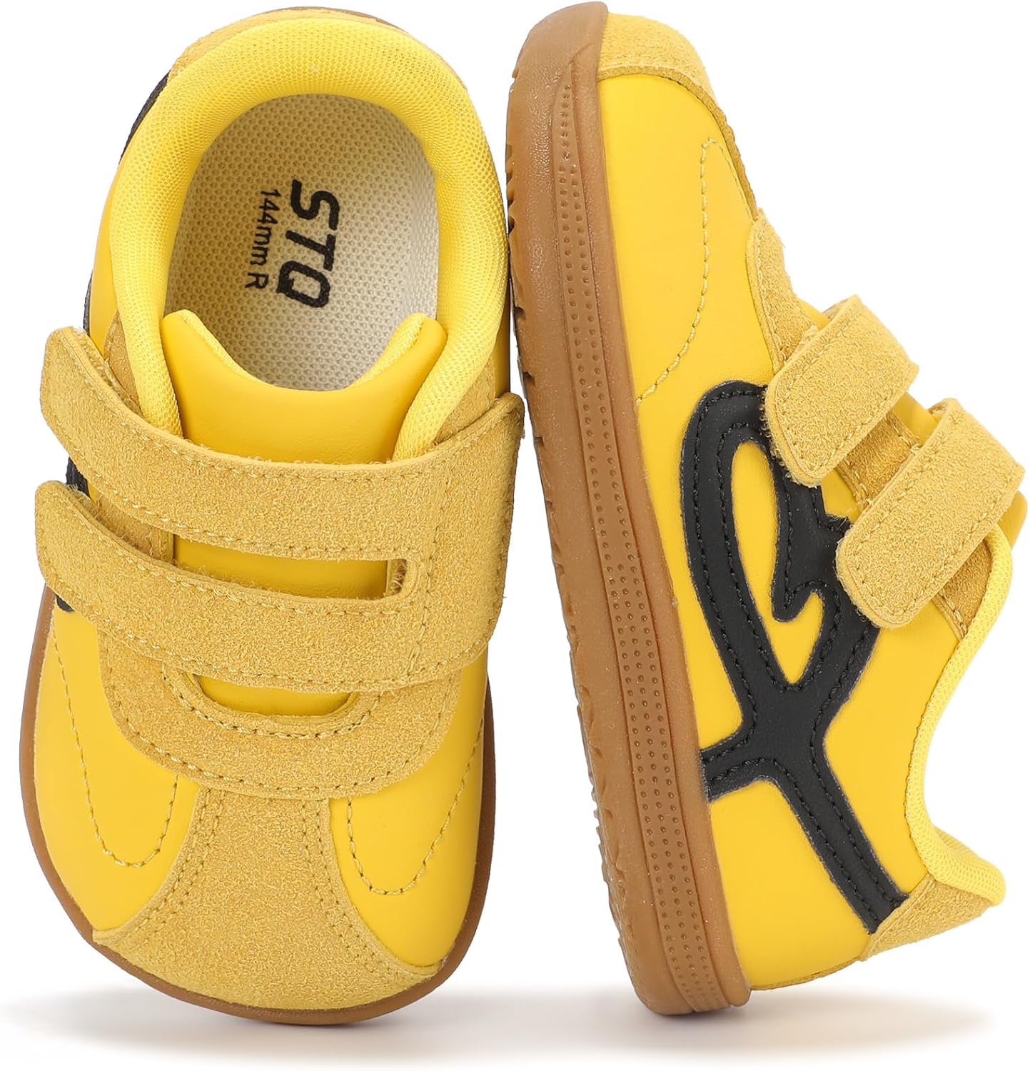 STQ Wide Toe Box Toddler Girls Sneaker Non Slip Barefoot Walking Shoes with Hook and Loop