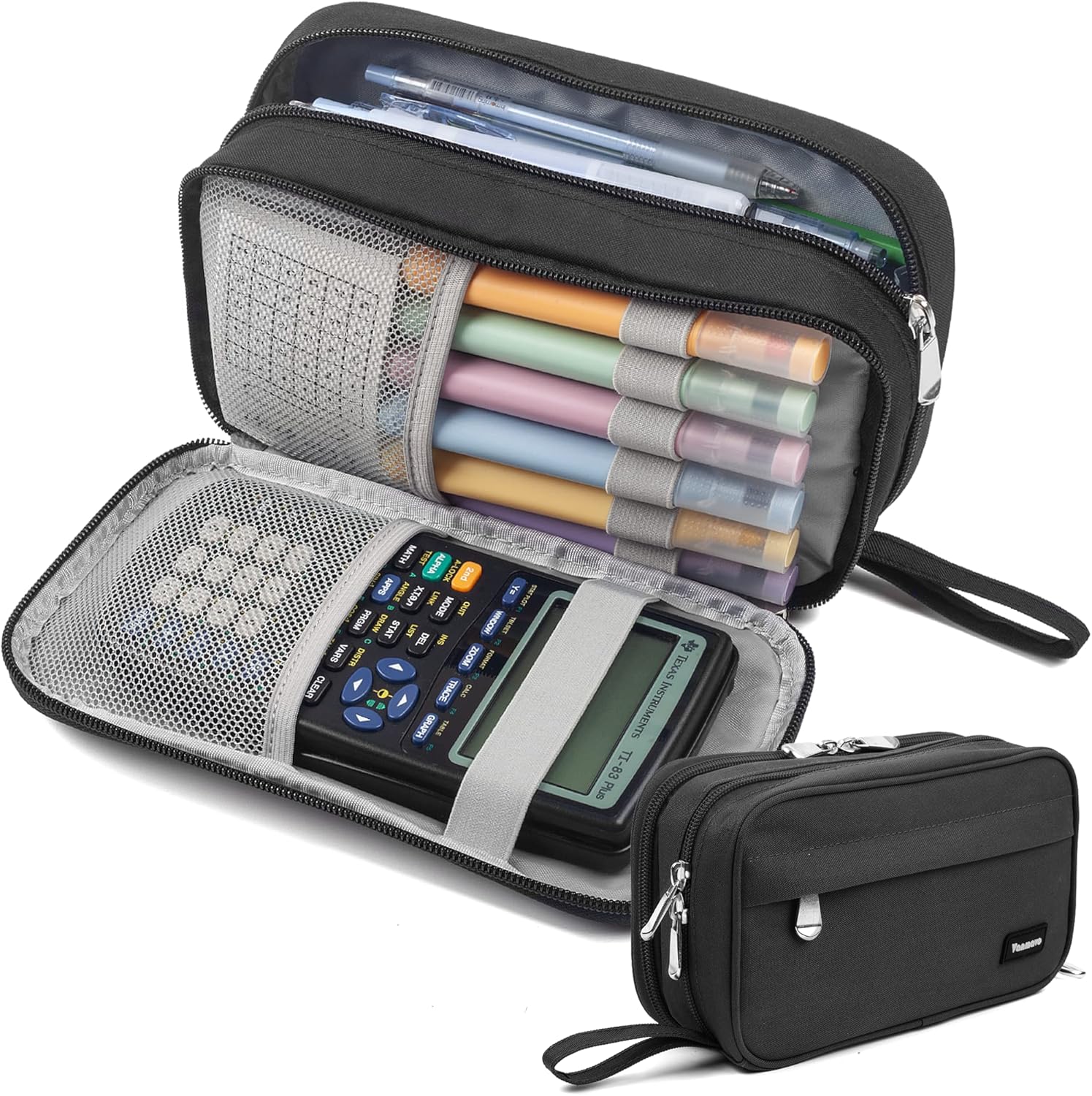 Pencil Case Big Capacity Pen Pouch Large Storage Holder Marker Pen Bag Durable 3 Compartment School Office Desk Organizer Portable Cute Zipper Stationery for Kids Teen Student Boys Girls Adults Klein