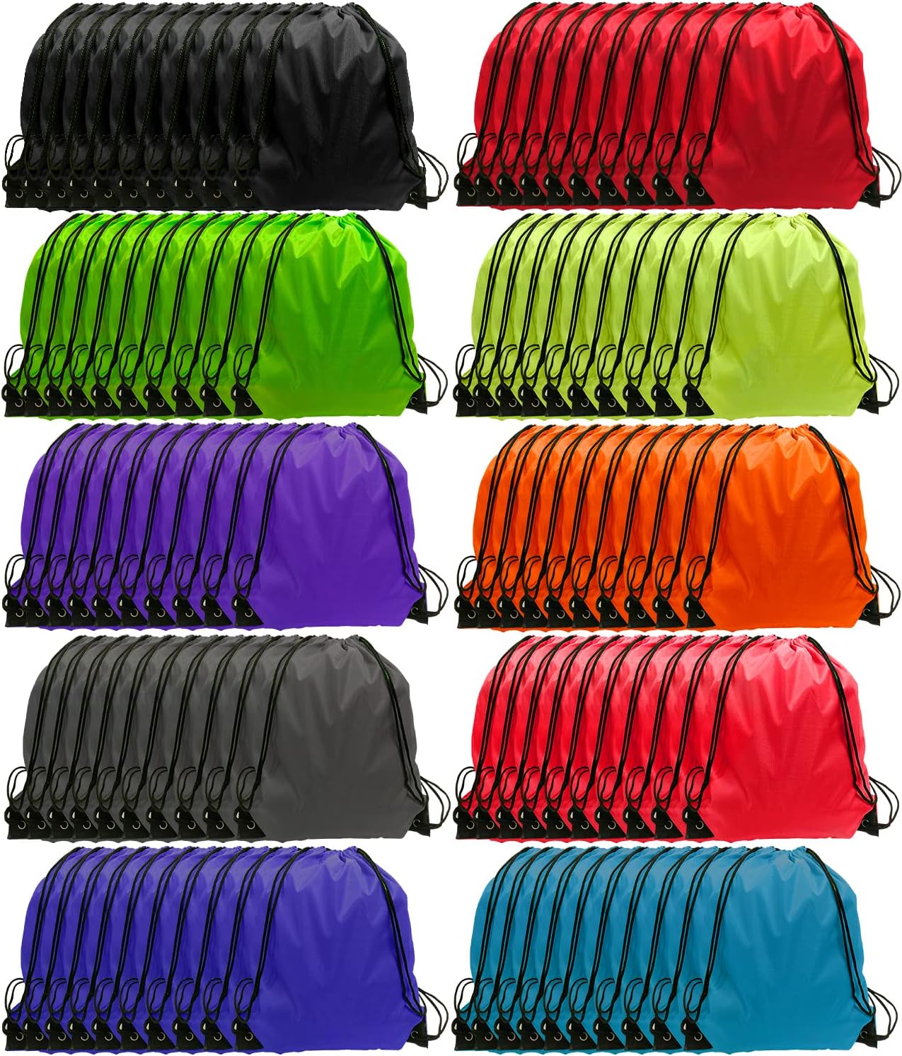 GoodtoU Drawstring Bags Bulk 100 Pack, Nylon Drawstring Backpack Cinch Bags for Kids & Adults, Lightweight String Backpacks for Gym School Travel Party Favors Goodie Bags, 15.5 x 13.5 in, 10 Colors