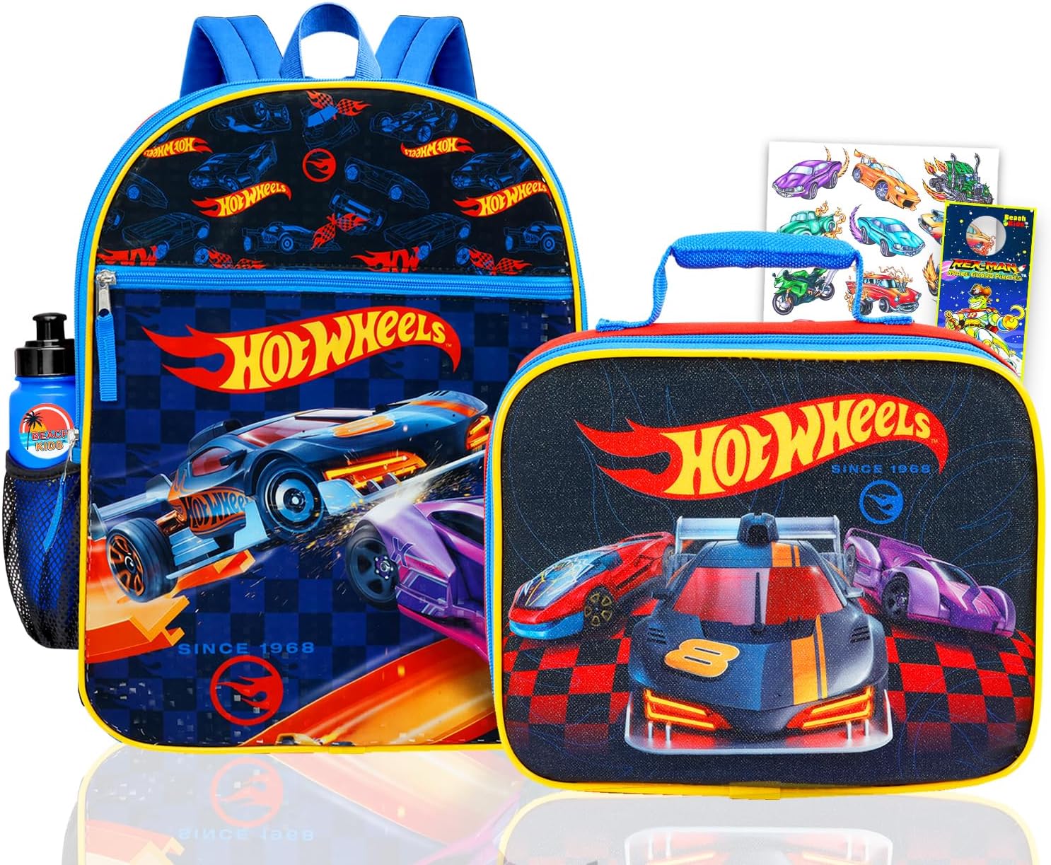 Hot Wheels Backpack with Lunchbox for Boys Set – Bundle with 16″ Racecar Backpack, Lunch Box, Water Bottle, Tattoos, More | Hot Wheels School Bag for Kids