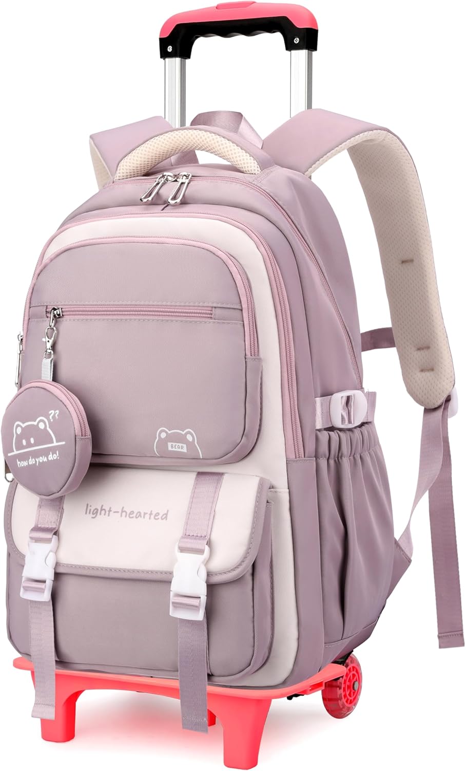 Rolling Backpack for Girls Kids Backpack with Wheels Elementary School Roller Bookbag Trolley School Bag for Travel Purple