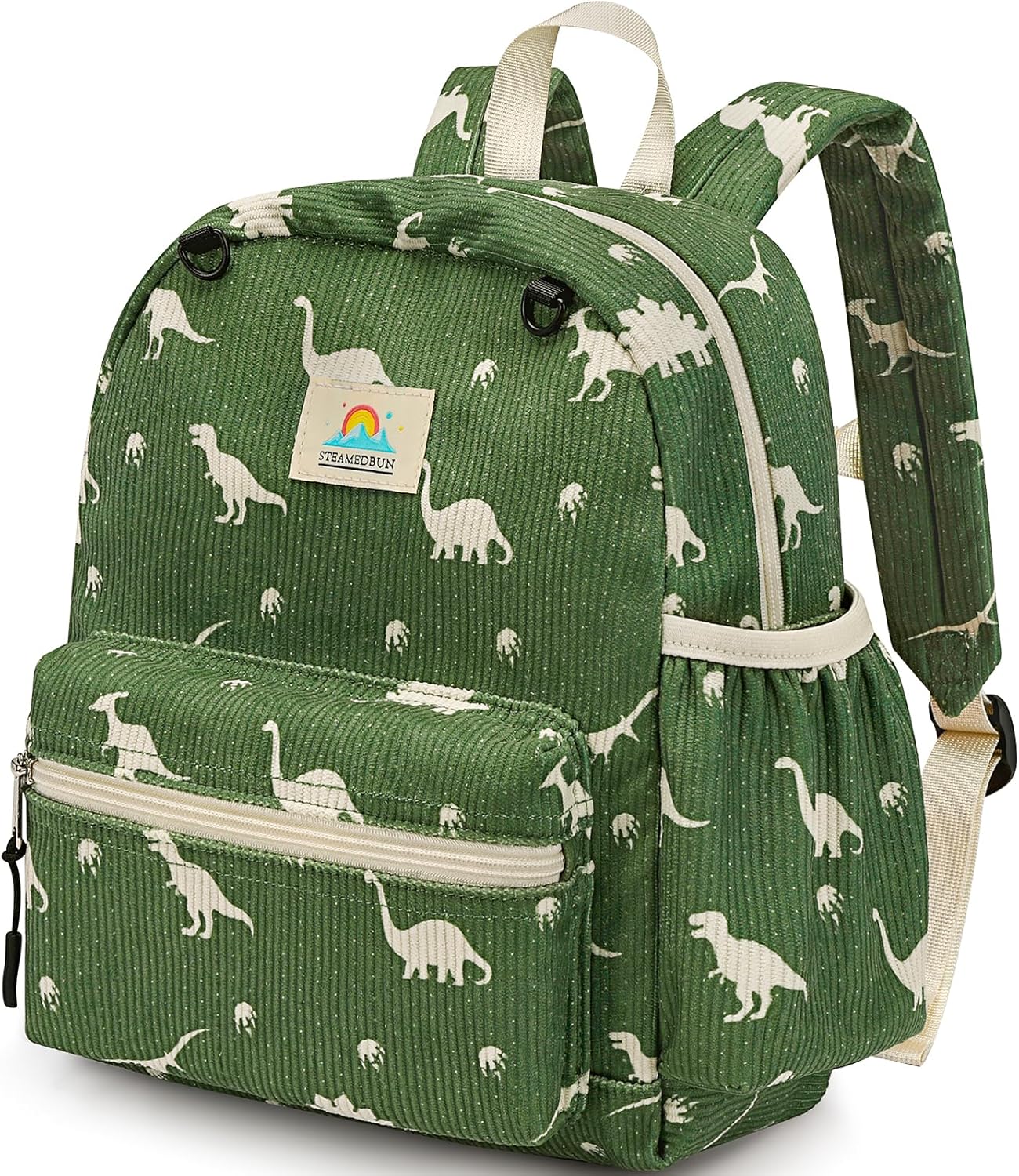 STEAMEDBUN Corduroy Toddler Backpack for Boys 2-4: Kids backpack for Boys Girls – 12 inch Preschool Kindergarten Backpacks – Dinosaur