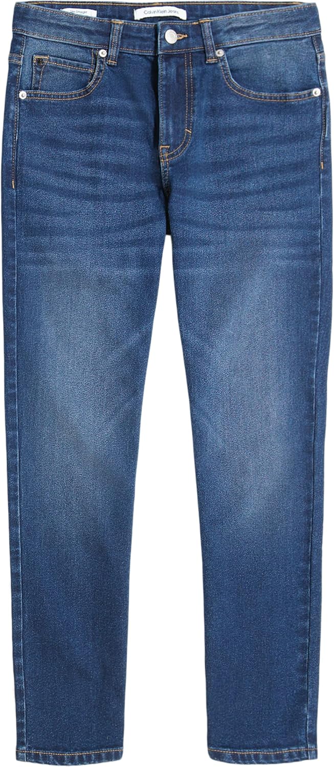 Calvin Klein Boys’ Slim Fit Straight Leg Stretch Denim Jeans, 5-Pocket Style, Zipper Fly & Button Closure
