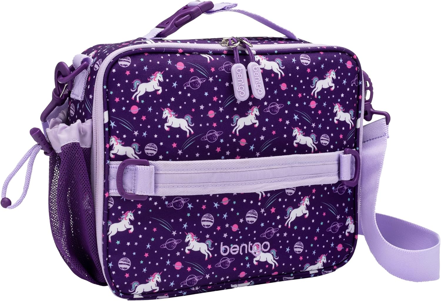 Bentgo Kids Lunch Bag – Durable, Double-Insulated Lunch Bag for Kids 3+; Holds Lunch Box, Water Bottle, & Snacks; Easy-Clean Water-Resistant Fabric & Multiple Zippered Pockets (Unicorn)