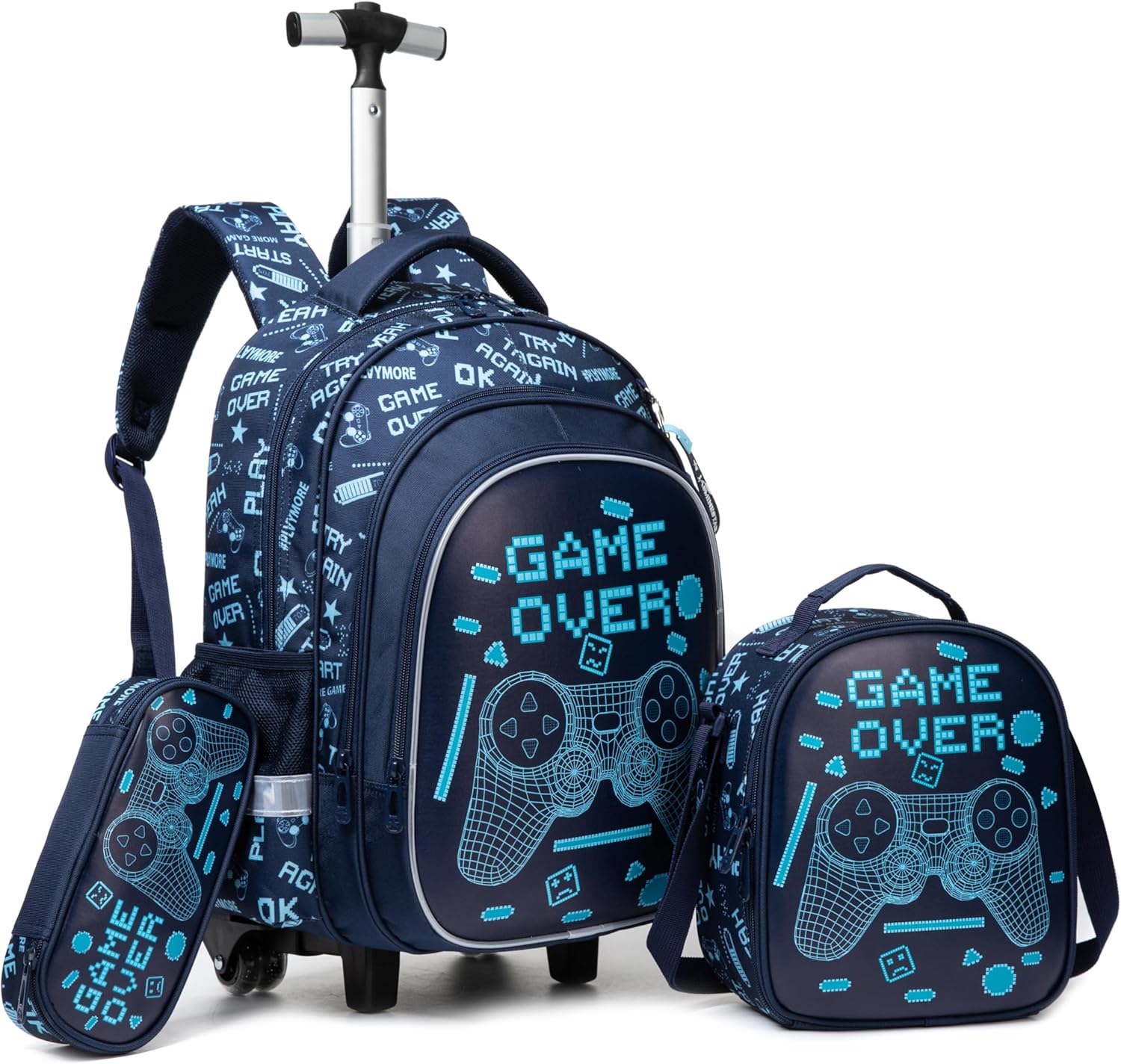 Meetbelify Boys Rolling Backpack with Wheels Kids Luggage for Elementary Students Trolley Trip Carry On Bag for Girls Boys 6-8