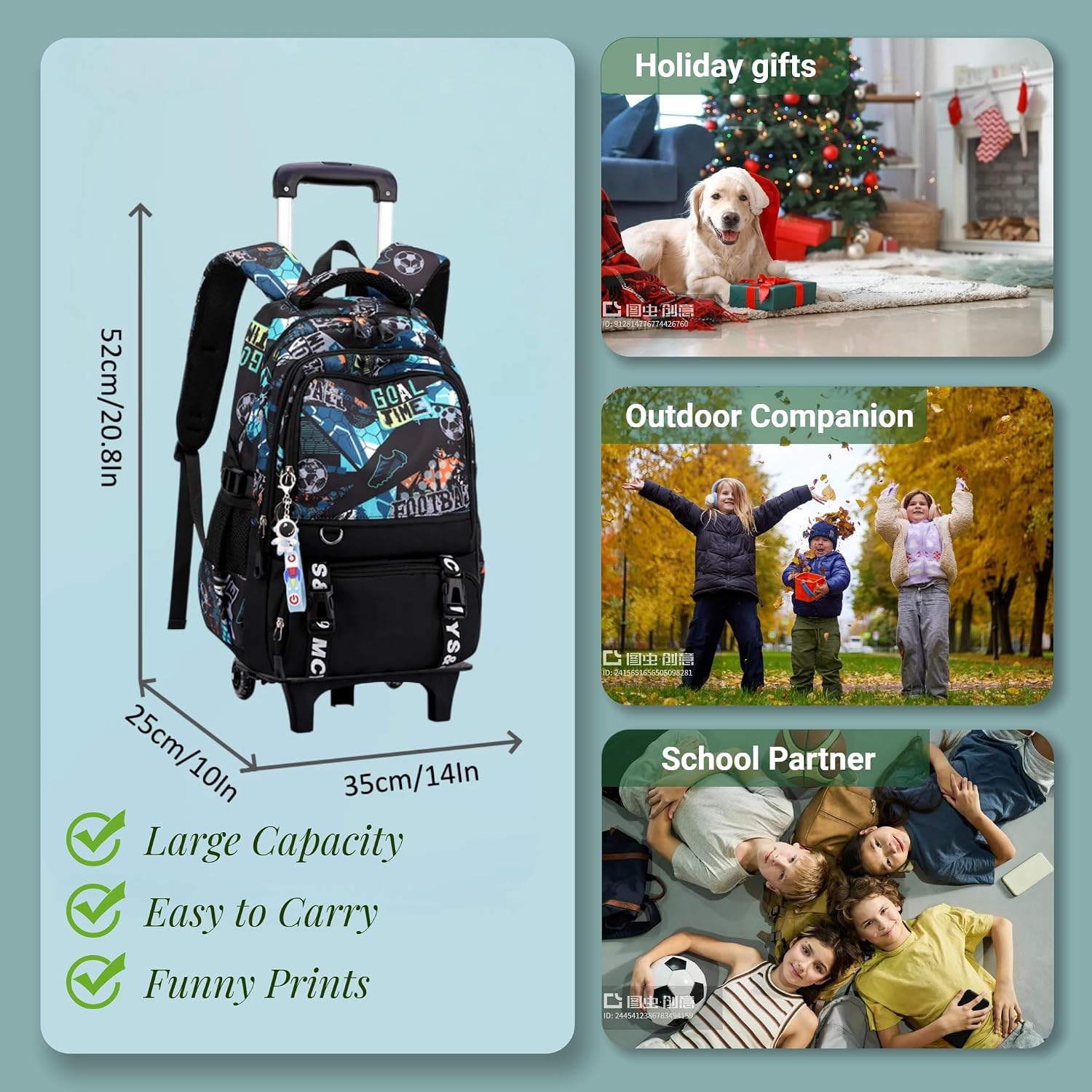 VIDOSCLA Graffiti Rolling Backpack Kids Schoolbag with Wheels Trolly BookBag for School