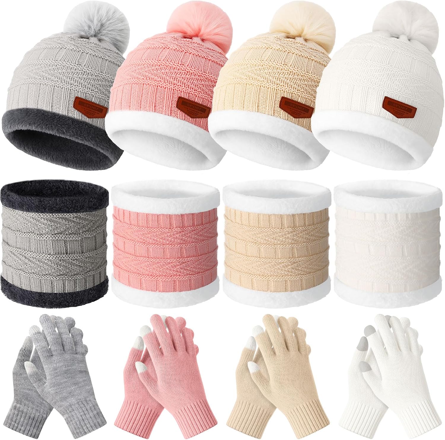 JaGely 12 Pieces Kids Winter Hat Glove Scarf Sets Thick Fleece Knitted Beanie Touchscreen Warmer Gaiter for Boys and Girls
