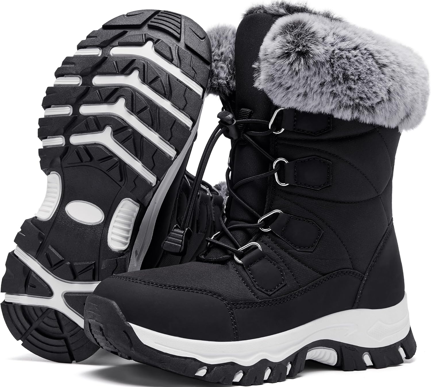 Winter Snow boots for Kids Girls Boys Water-Resistant Outdoor Warm Anti-Slip Mid Calf Faux Fur Lining Insulated Shoes for Little/Big Kids