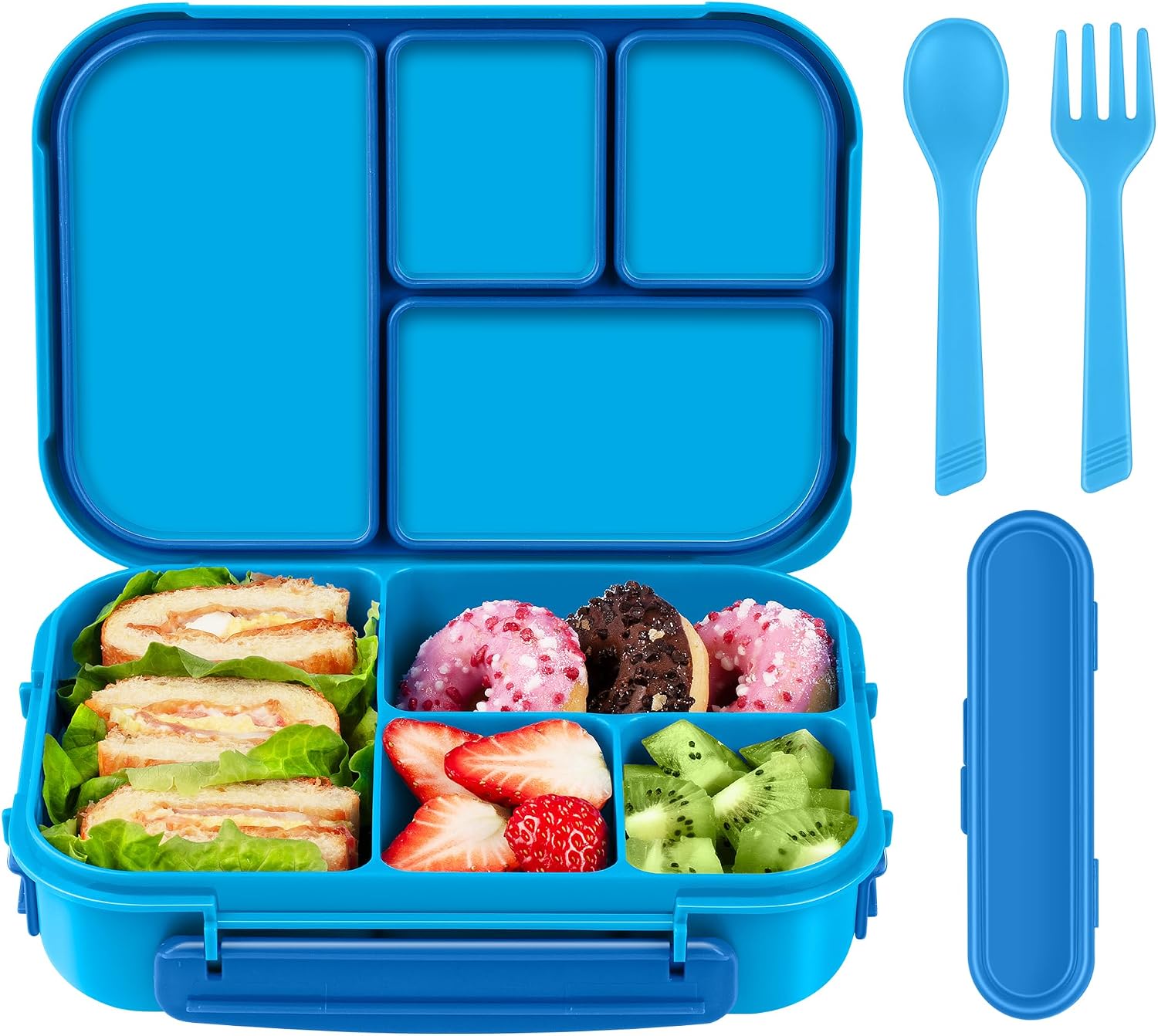 Amathley Lunch Box Kids,Bento Box Adult,Leakproof Lunch Containers for Adults/Kids/Toddler,1200ML-4 Compartments bento Lunch box with Utensil,Microwave & Dishwasher & Freezer Safe (Blue)