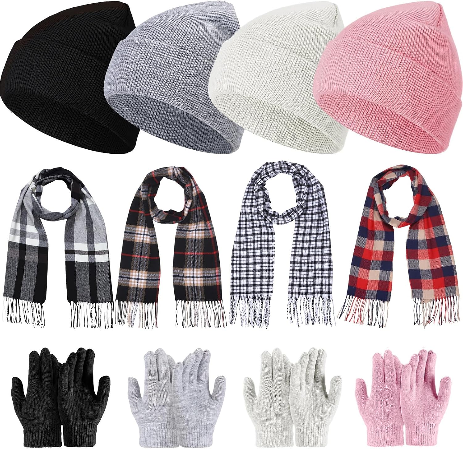 JaGely Kids Winter Hat Gloves Scarf Set Plaid Scarves Knit Beanie for 5-10 Boys Girls Homeless Gift Cold Weather
