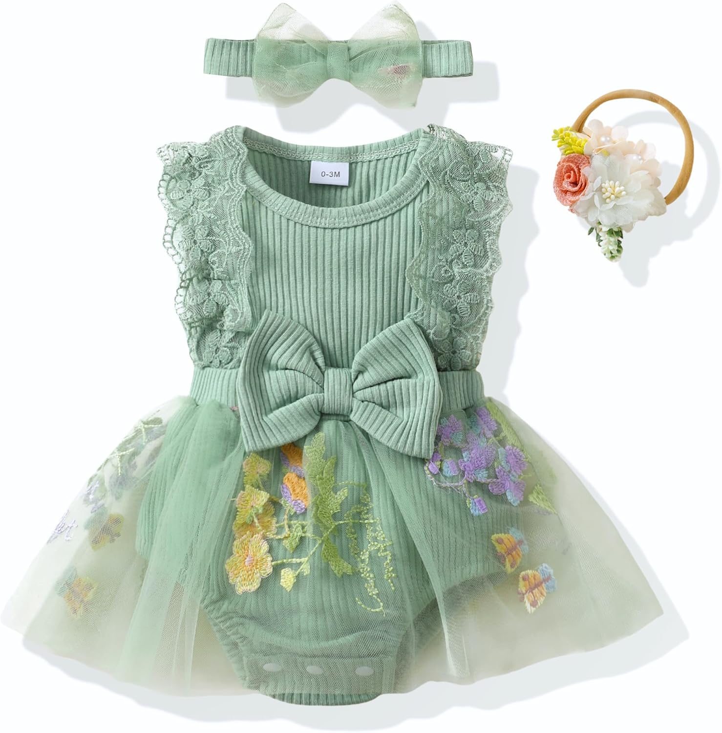 Renotemy Newborn Baby Girl Lace Romper Infant Summer Boho Flower Tulle Dress Party Gifts Newborn Photography Outfits