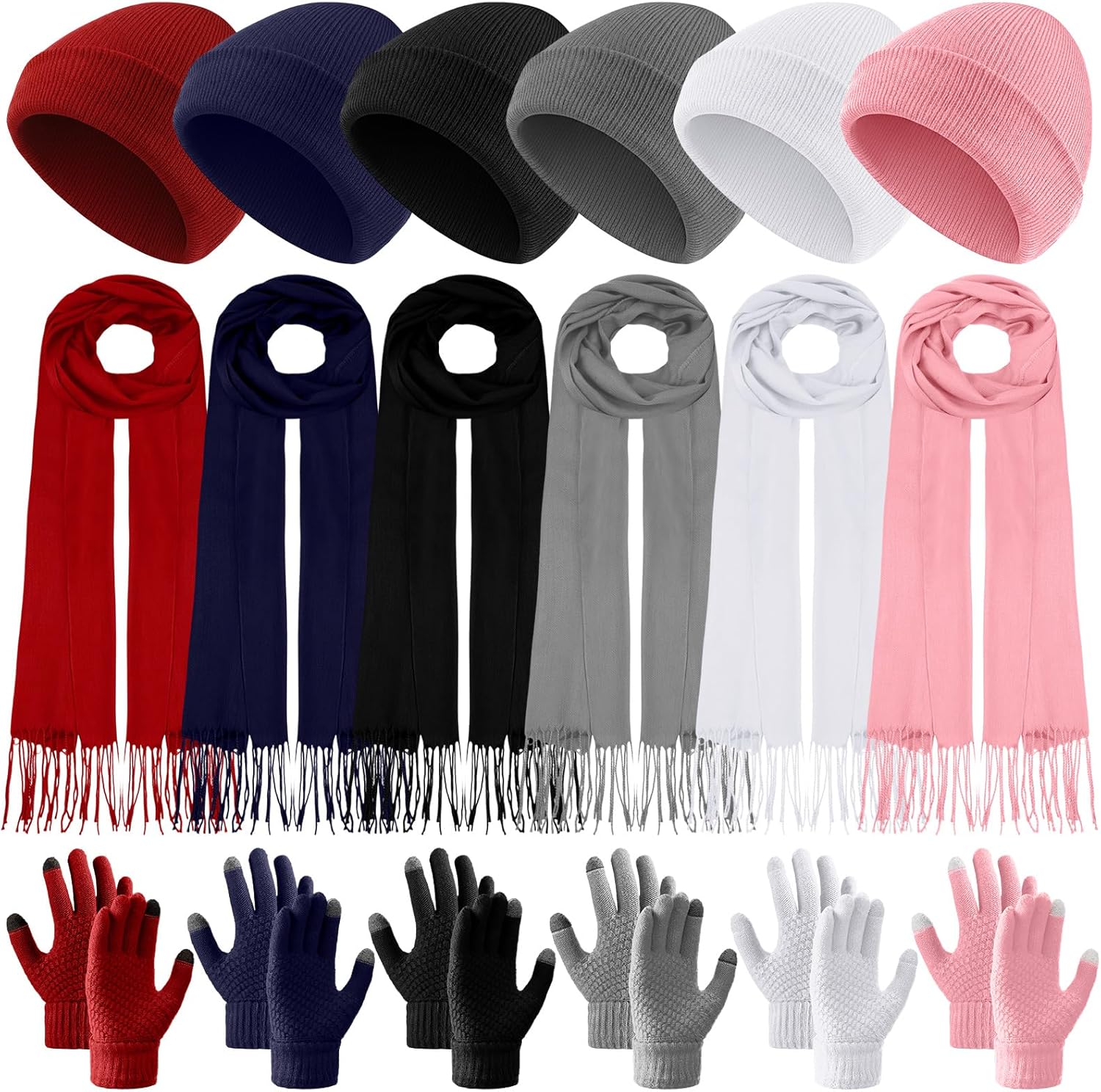 Bonuci 18 Pcs Kids Hat Scarf Gloves Winter Set Knit Beanie Soft Touchscreen Gloves Long Neck Warmer for Girls Children Boys
